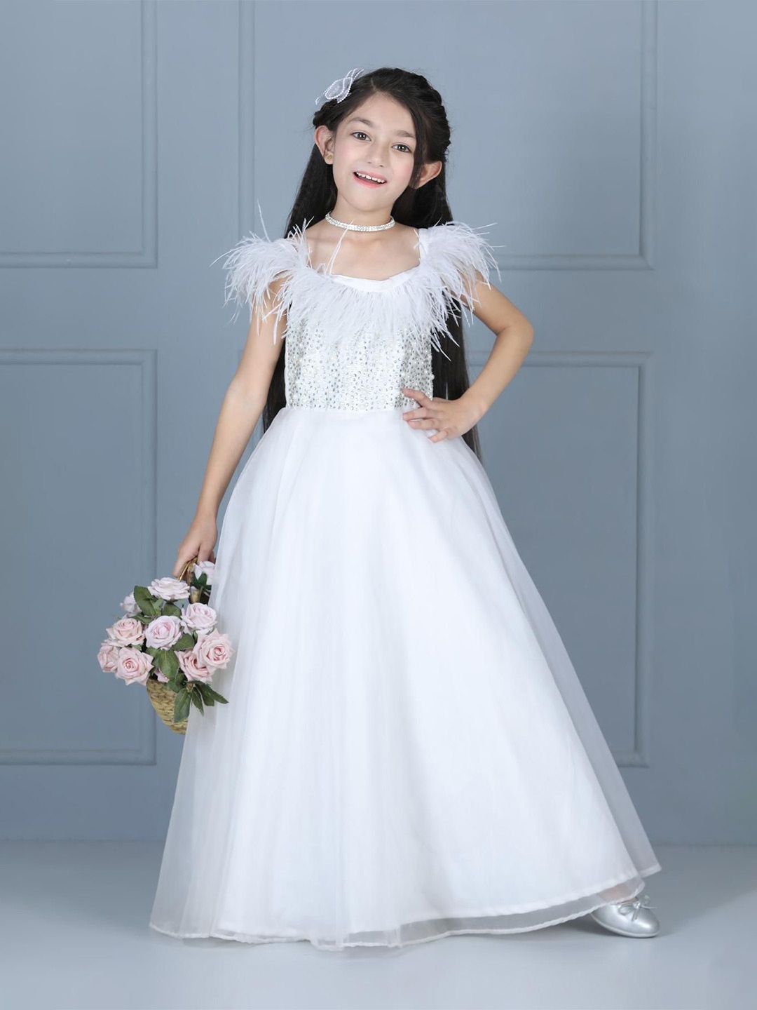 

THE LITTLE CELEBS Net Maxi Dress, White