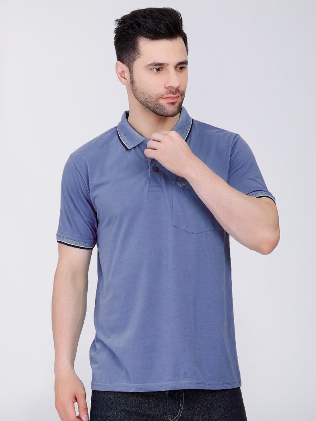 

ARRAY Men Solid Polo Collar Cotton T-shirt, Blue