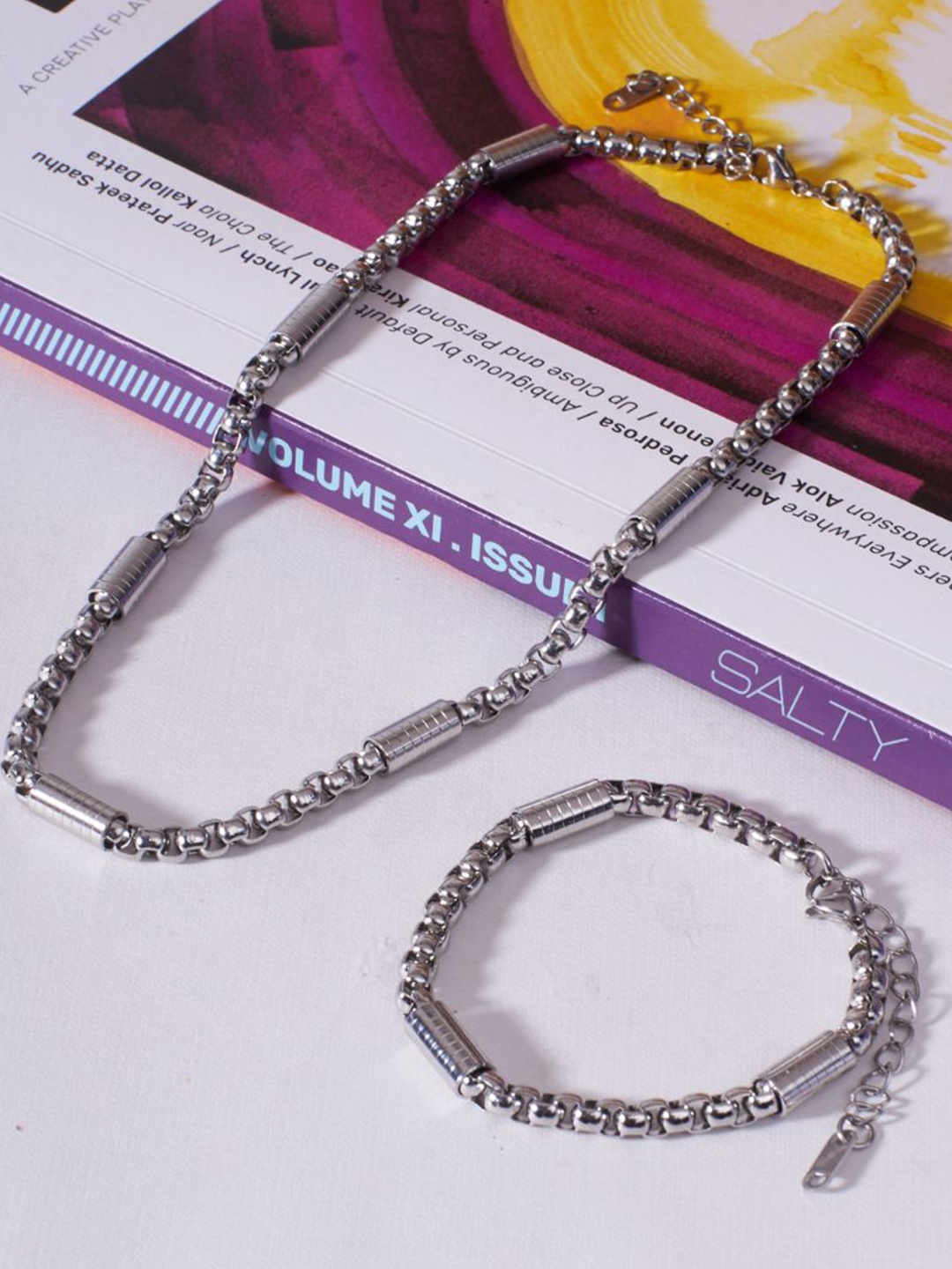 

SALTY Stainless Steel Necklace & Bracelet Jewellery Set, Silver