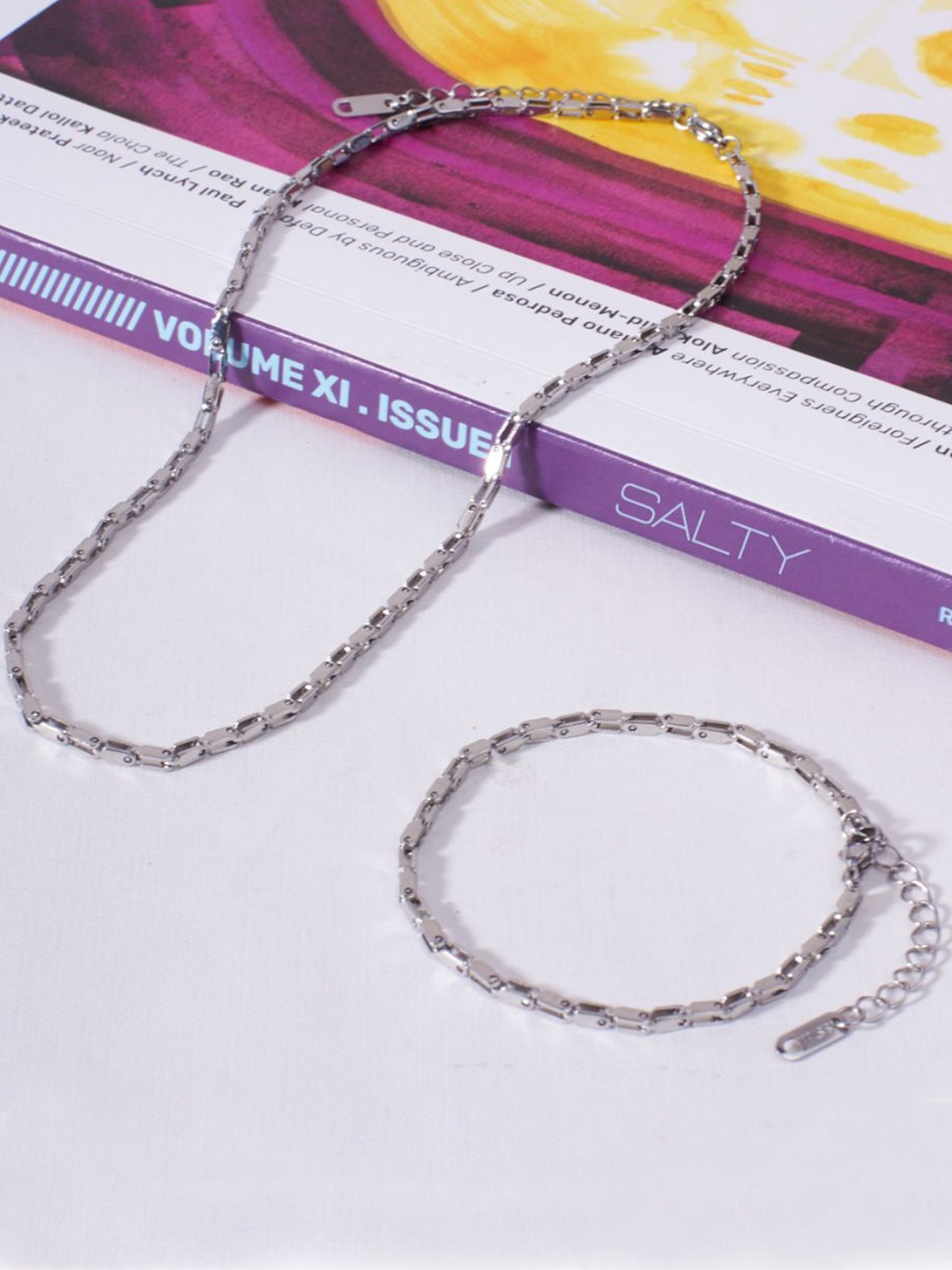 

SALTY Layered Luxe Stainless Steel Jewellery Necklace & Bracelet Set, Silver