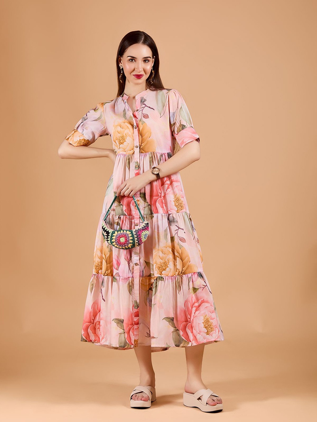 

Amarasha Floral Print Fit & Flare Maxi Dress, Peach
