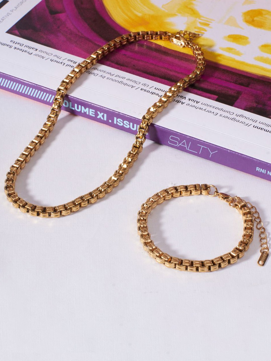 

SALTY Bold Link Stainless Steel Necklace & Bracelet Set, Gold