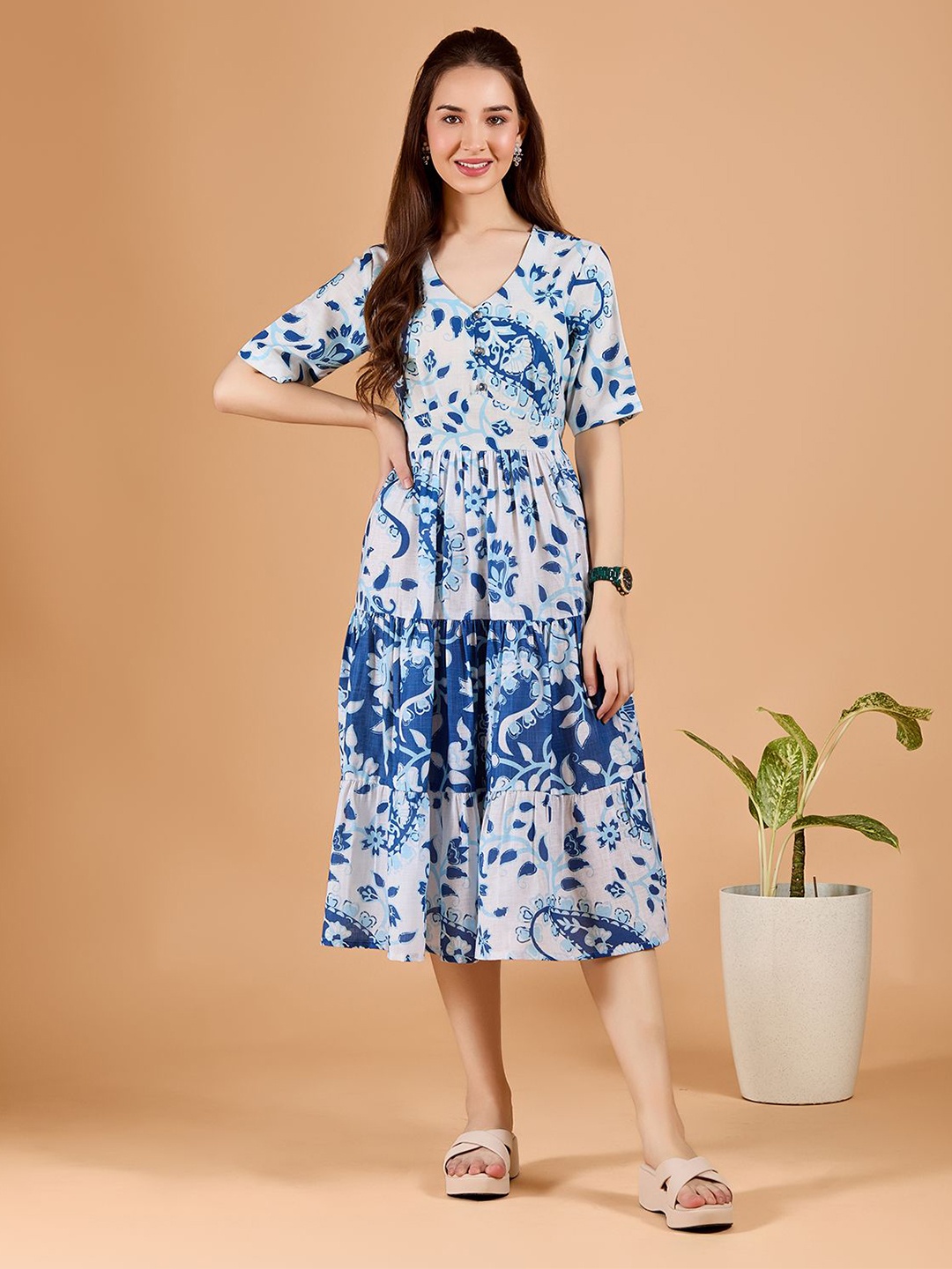 

Amarasha Floral Print Fit & Flare Midi Dress, Blue