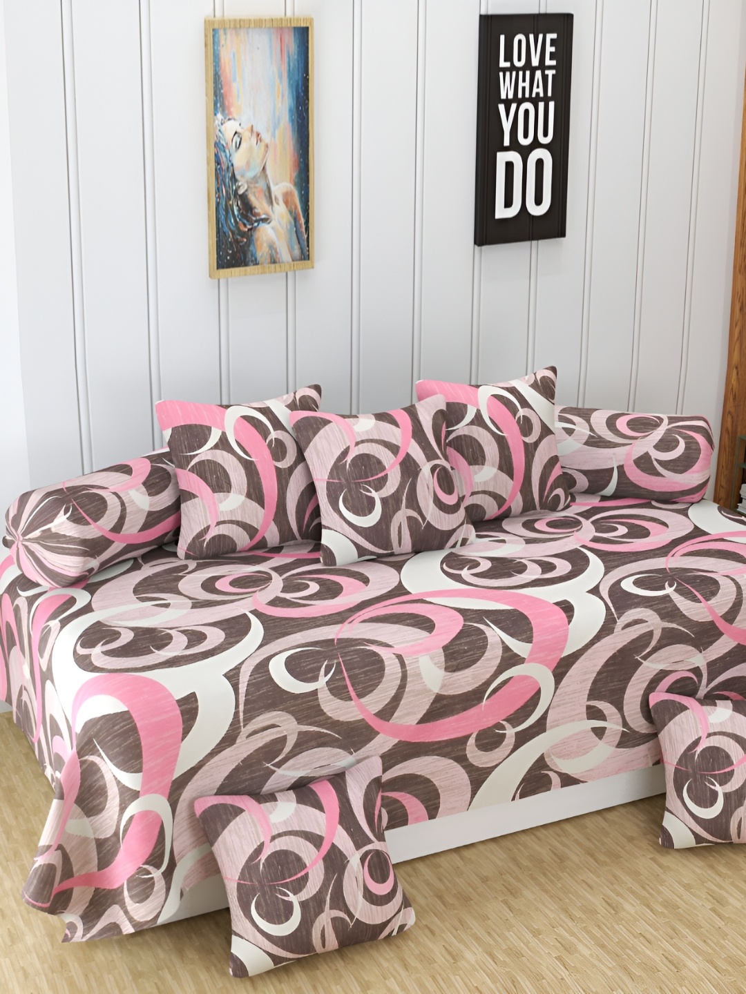 

YaAkholic Brown 8 Pieces Abstract Printed 210TC Cotton Diwan Set