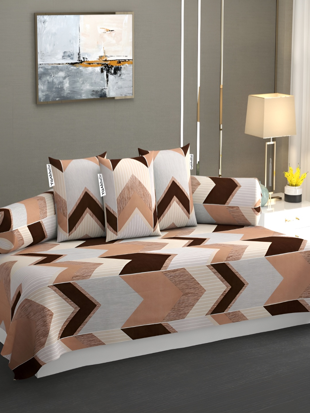 

YaAkholic 6-Pcs Brown 210TC Printed Diwan Set