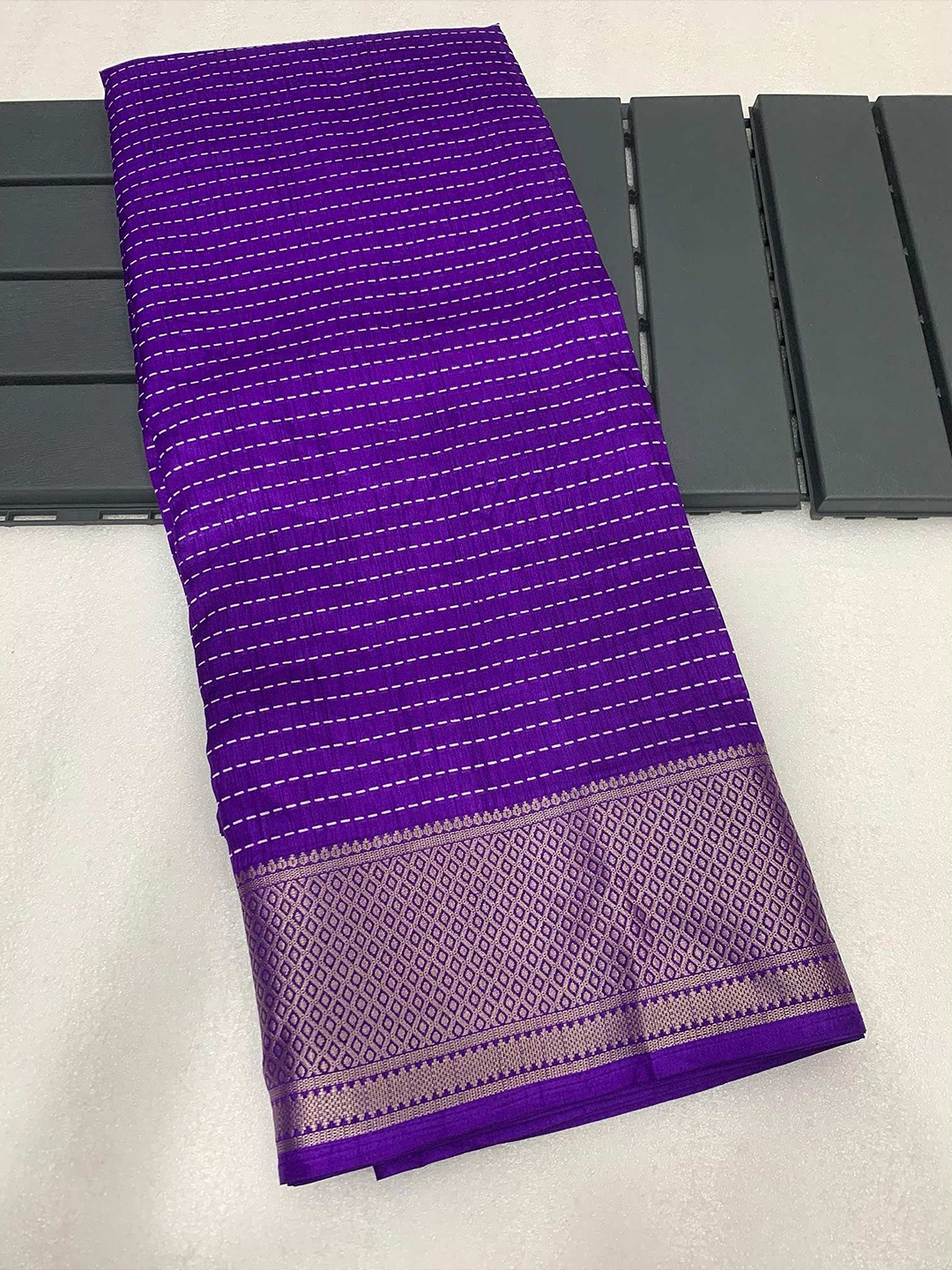 

Peachmode Striped Silk Blend Saree, Purple