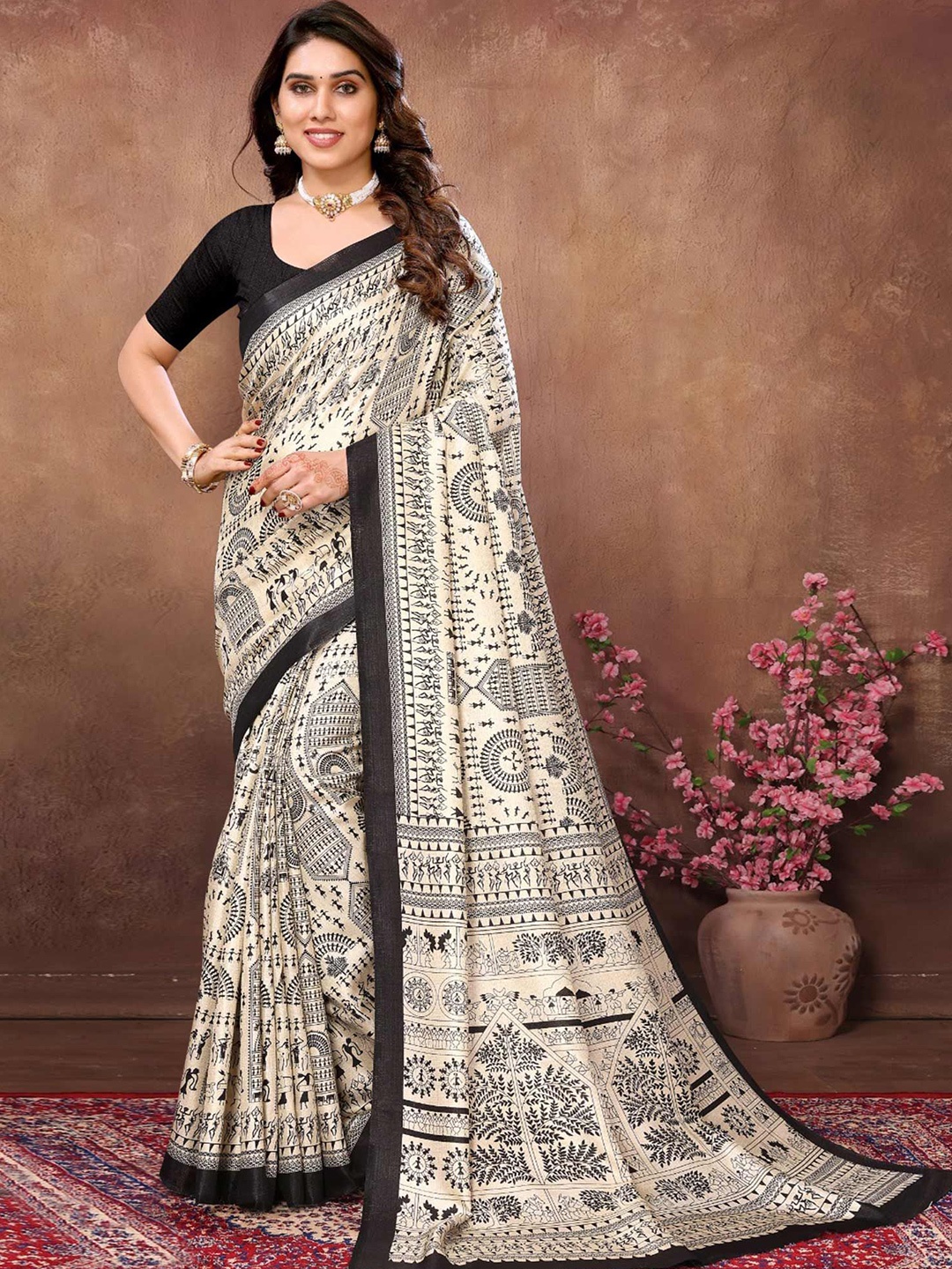 

Peachmode Kalamkari Khadi Saree, Off white