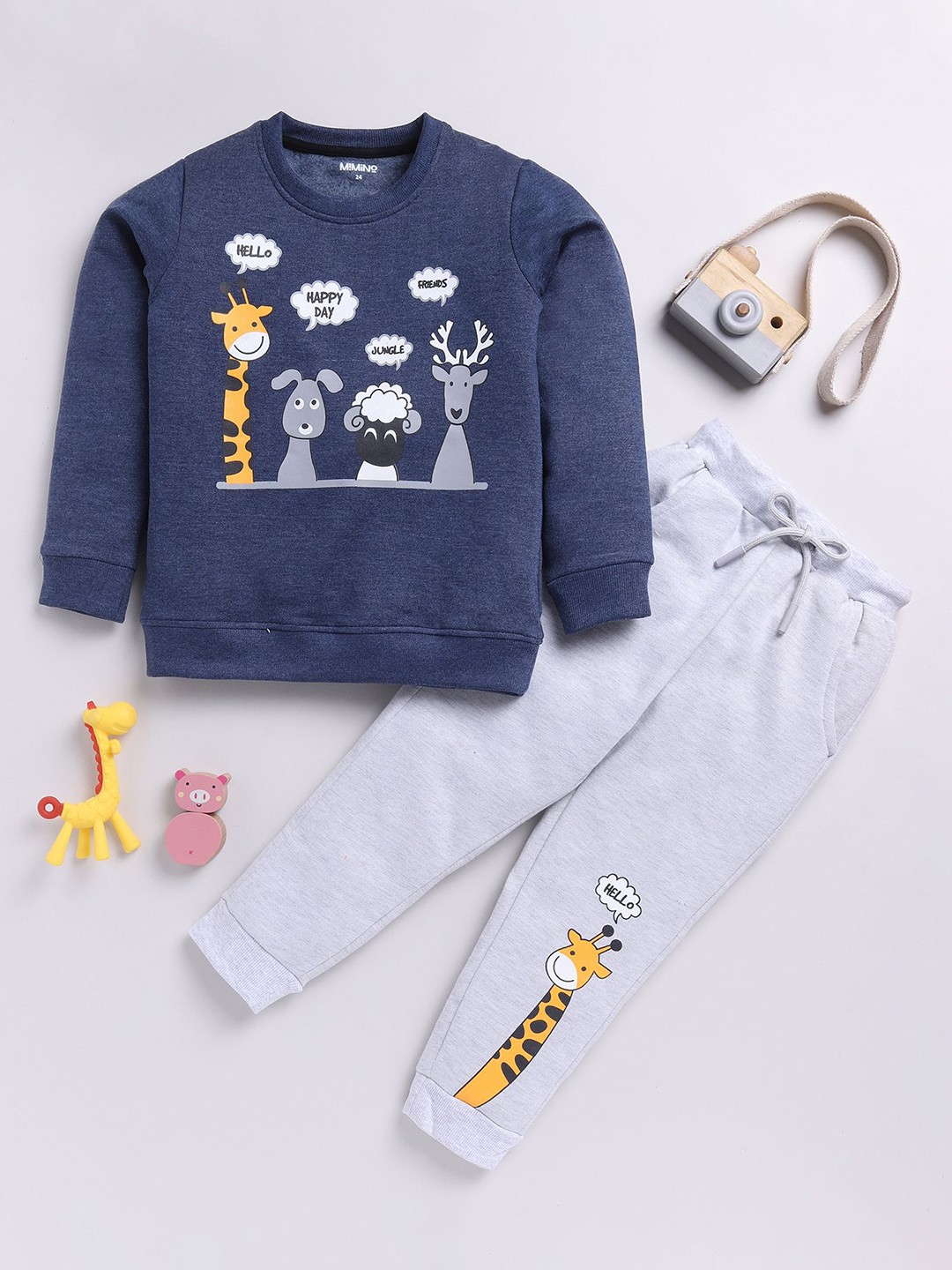 

MIMINO Unisex Kids Printed Round Neck Long Sleeves Sweatshirt With Jogger, Blue