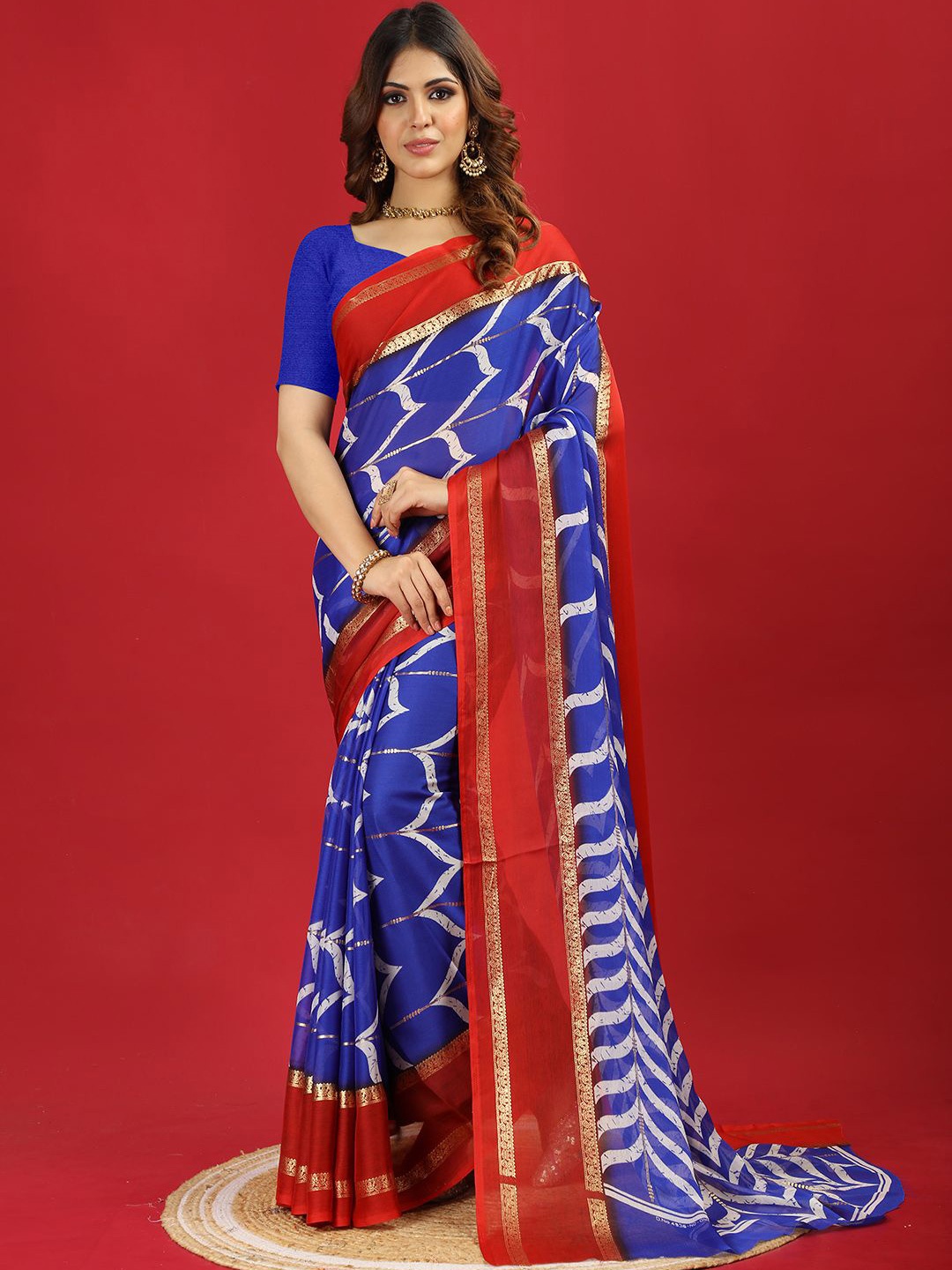 

A.V.M Prints Zari Poly Chiffon Saree, Blue