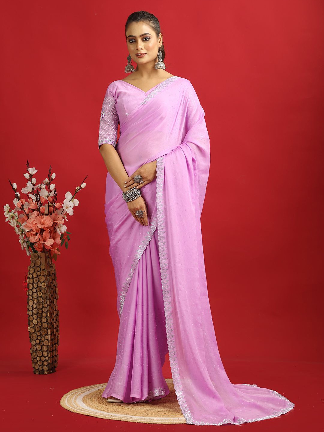 

A.V.M Prints Ethnic Motifs Poly Chiffon Saree, Pink