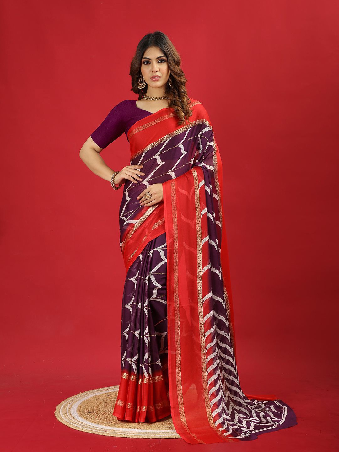 

A.V.M Prints Poly Chiffon Saree, Violet