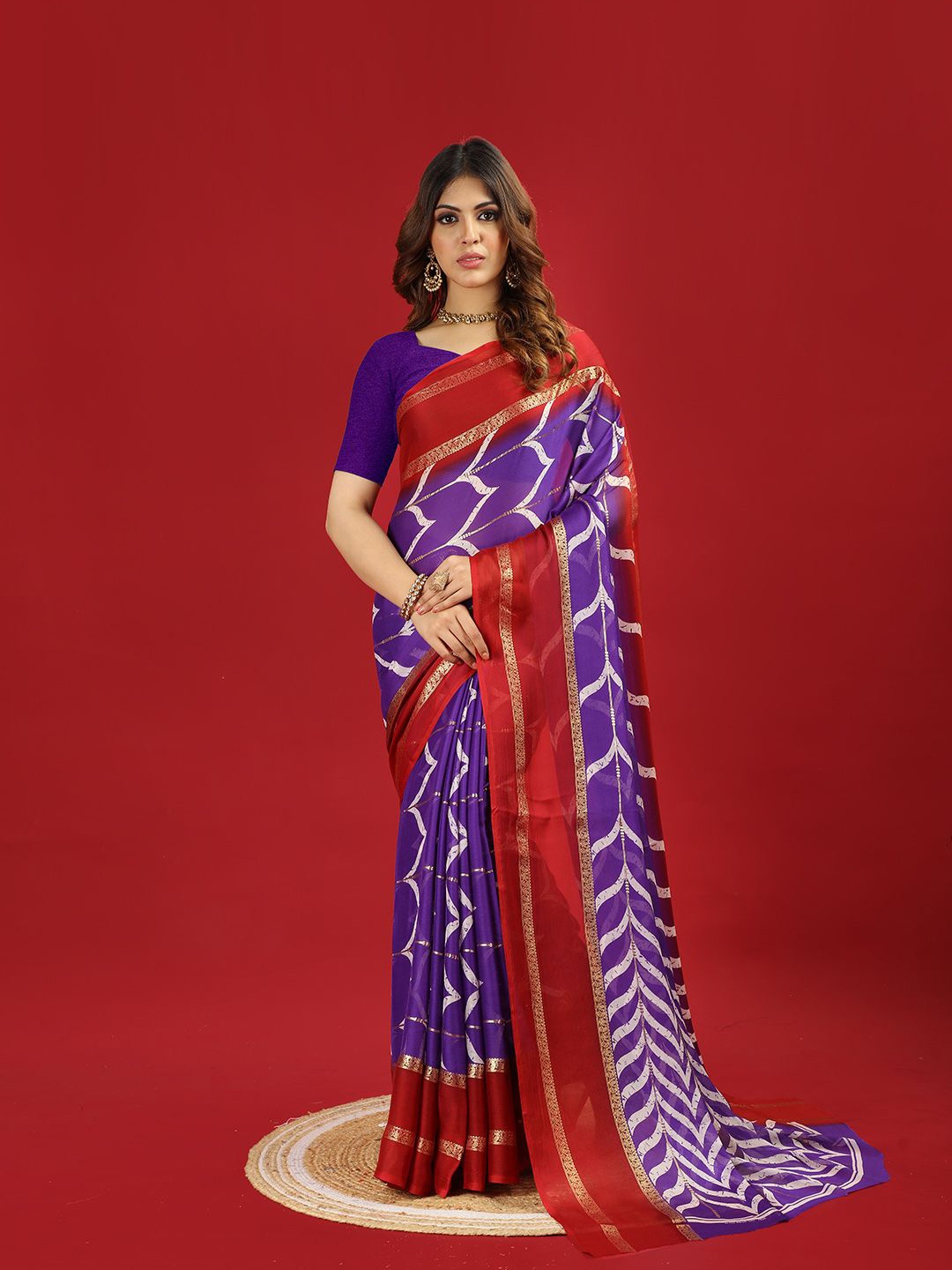 

A.V.M Prints Zari Poly Chiffon Saree, Purple