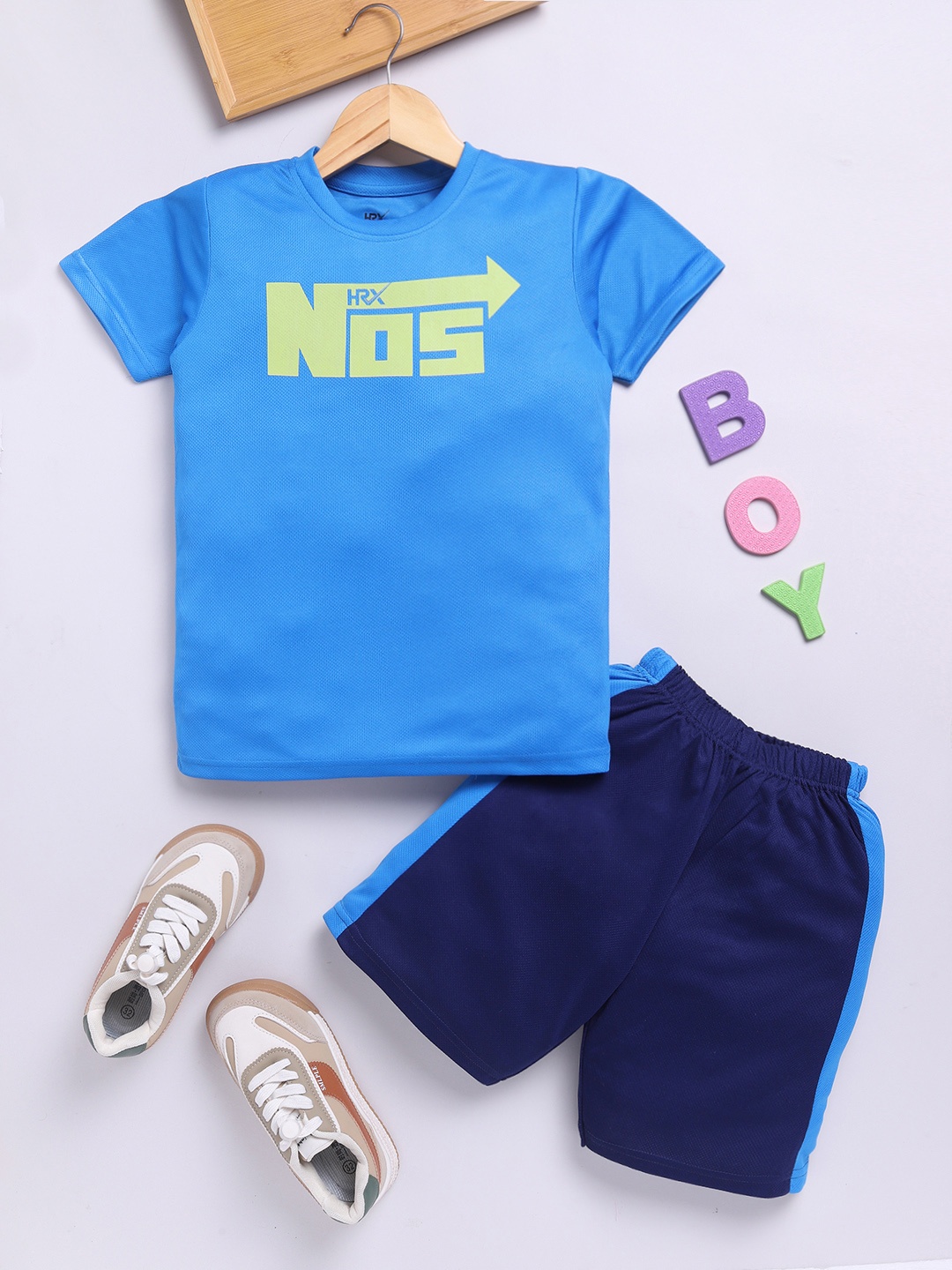 

HRX by Hrithik Roshan Boys Printed Rapid Dry T-shirt with Shorts, Navy blue