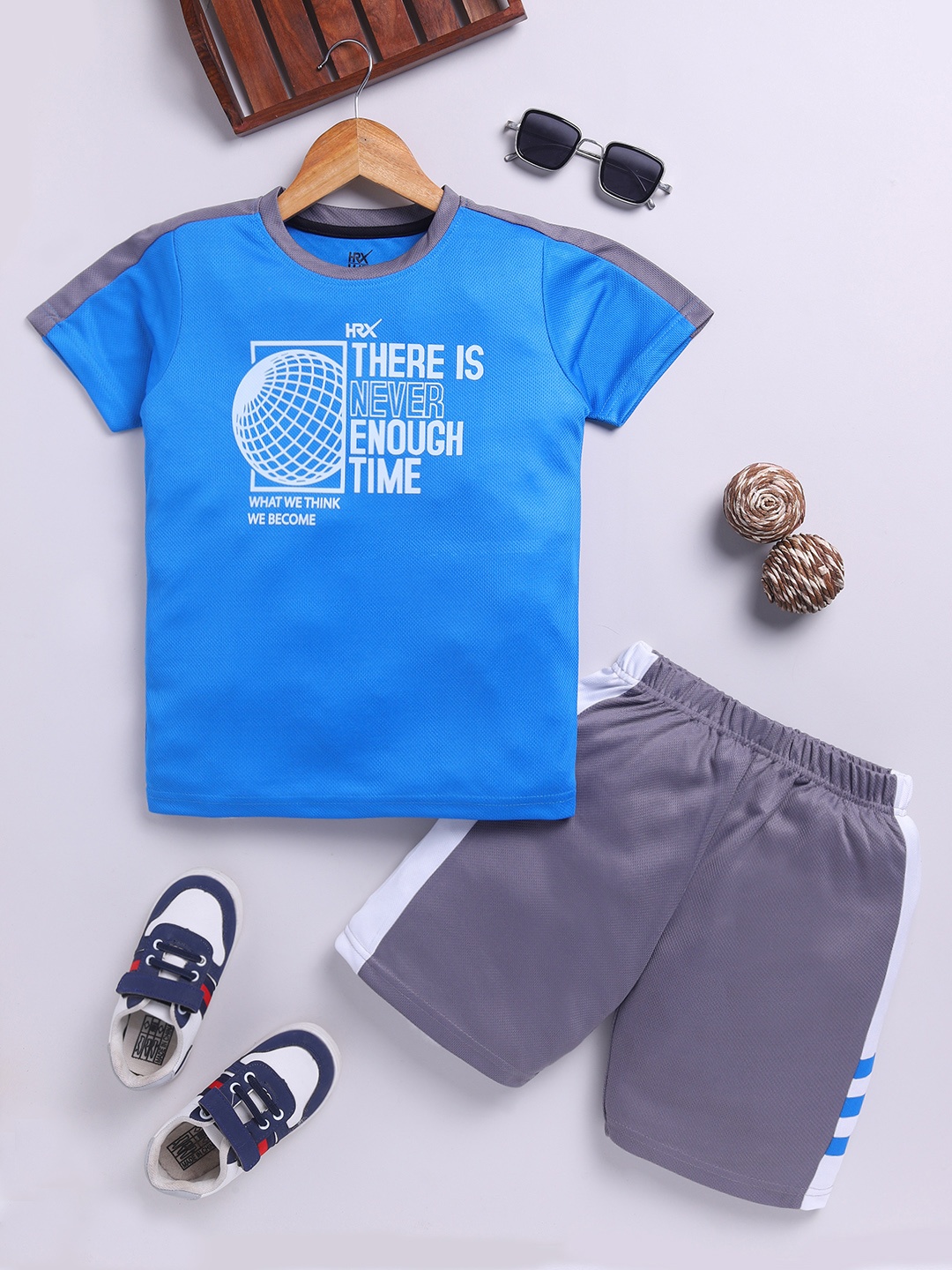 

HRX by Hrithik Roshan Boys Printed Rapid Dry T-shirt with Shorts, Blue