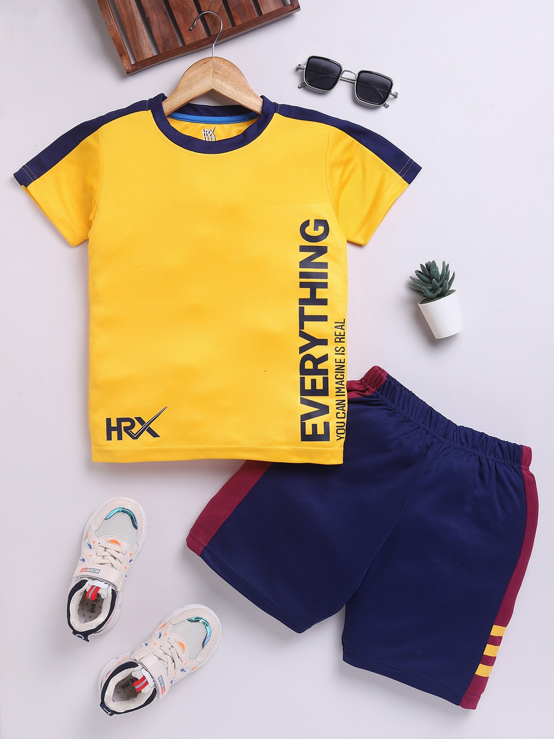 

HRX by Hrithik Roshan Boys Printed Rapid Dry T-shirt with Shorts, Yellow