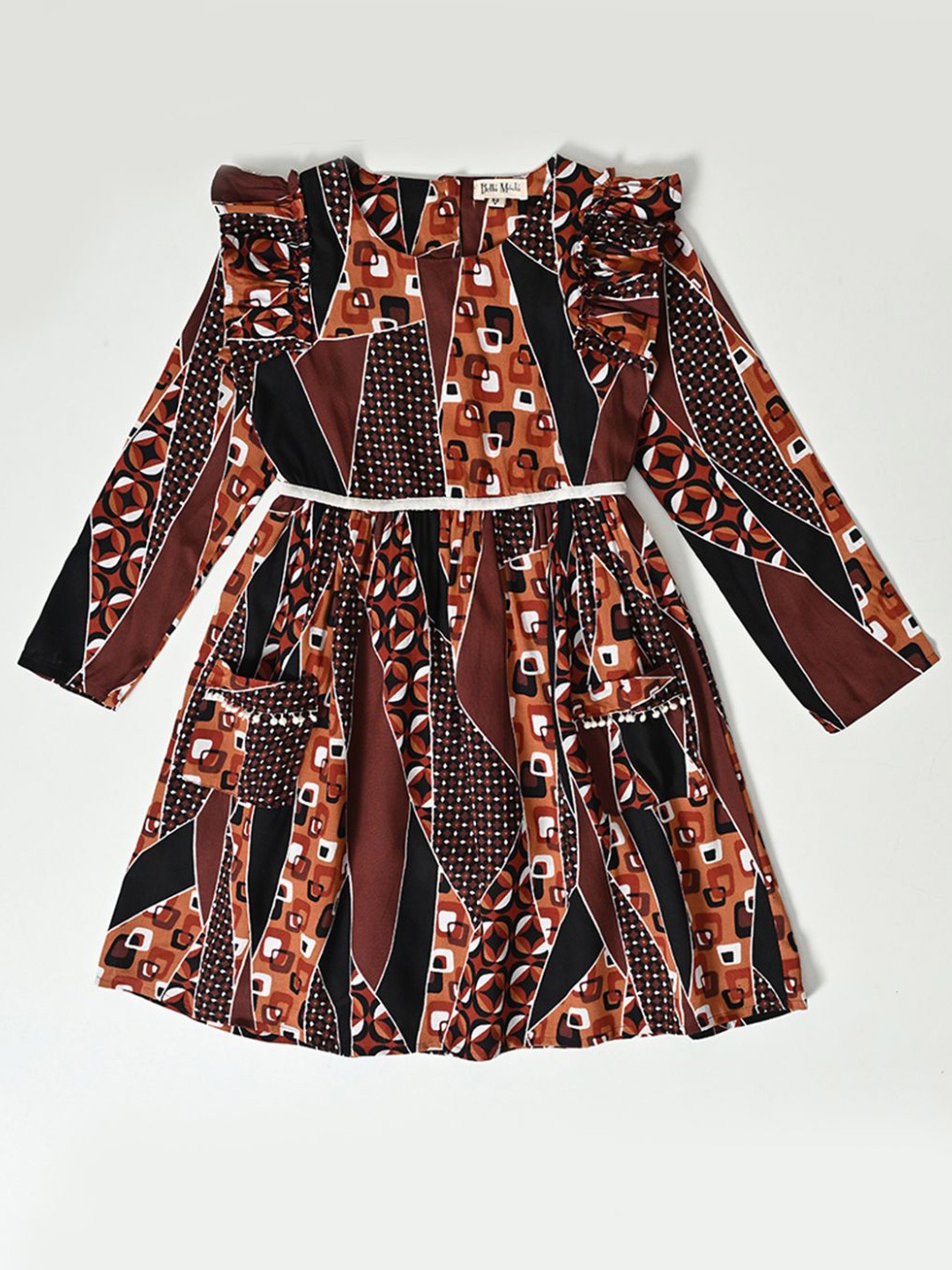 

Bella Moda Ethnic Motifs Print A-Line Dress, Brown