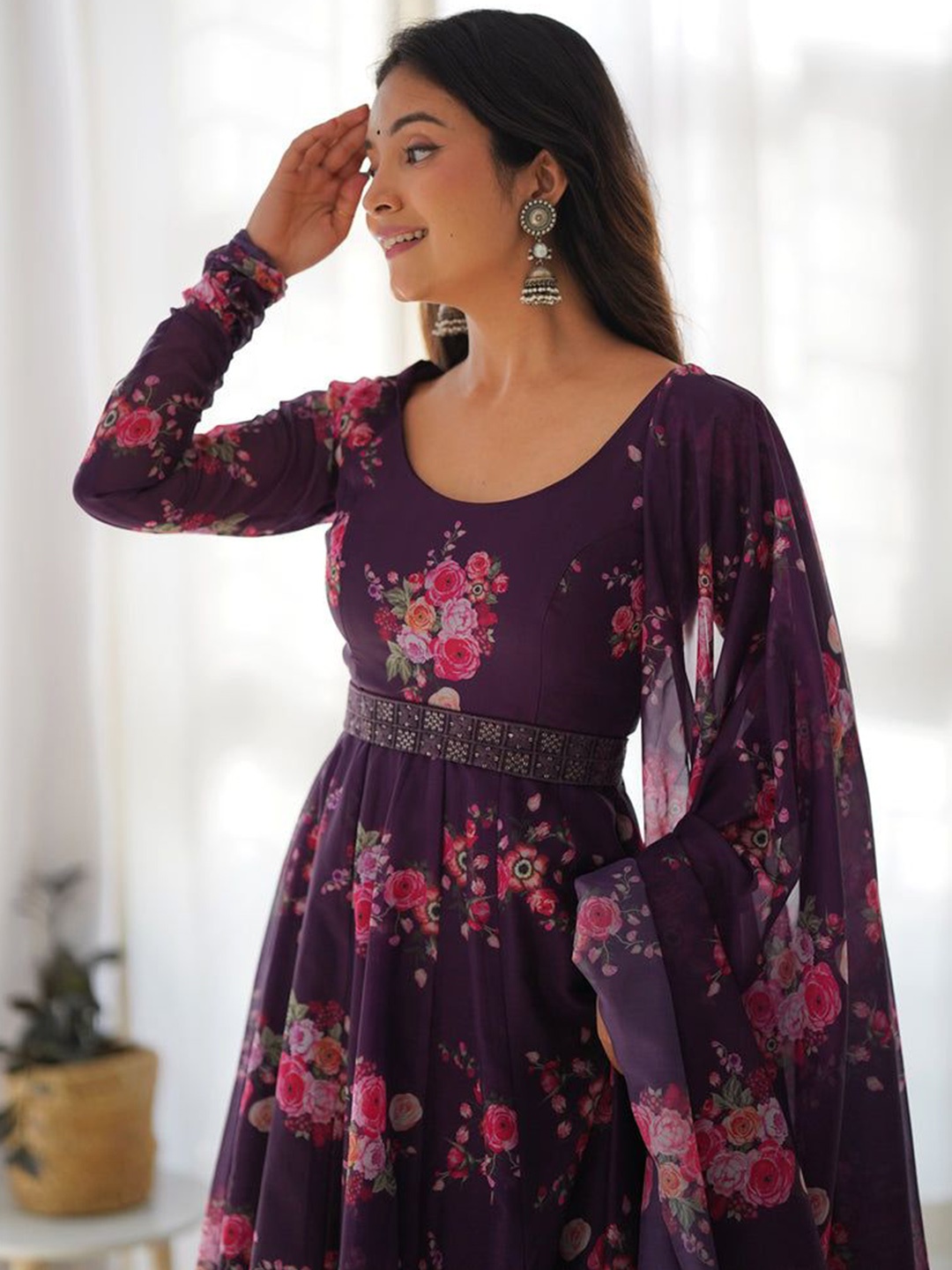 

Femvy Floral Printed Anarkali Kurta, Magenta