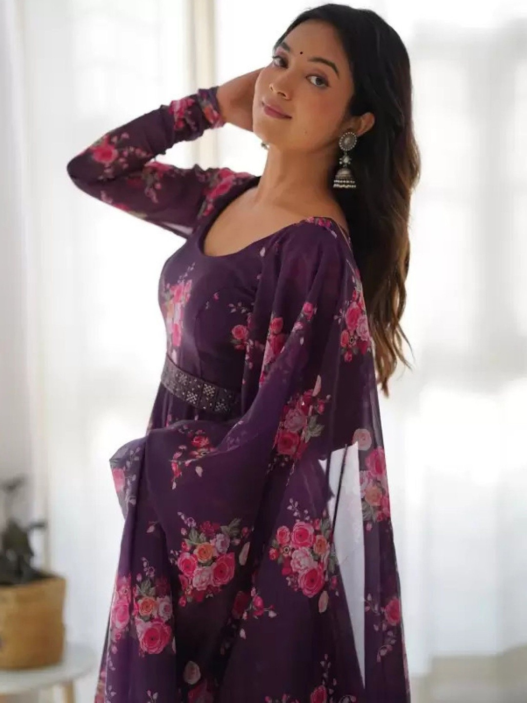 

Femvy Floral Printed Anarkali Kurta, Magenta