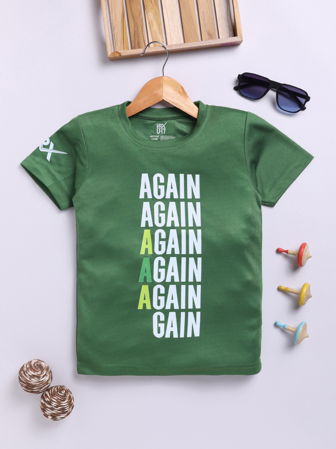 HRX by Hrithik Roshan Boys Typography Printed T-shirt, Green