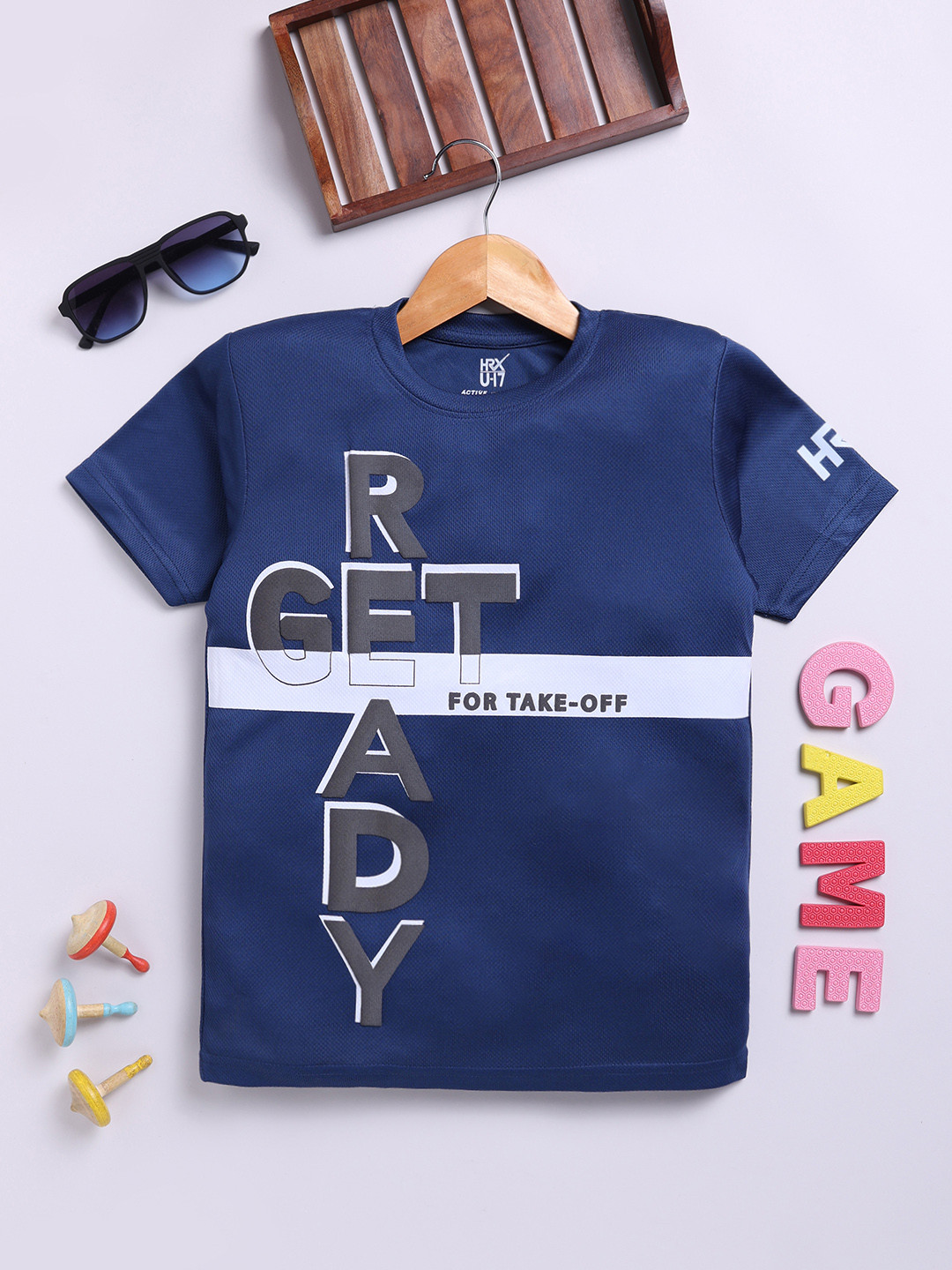 

HRX by Hrithik Roshan Boys Printed T-shirt with Rapid Dry Technology, Navy blue