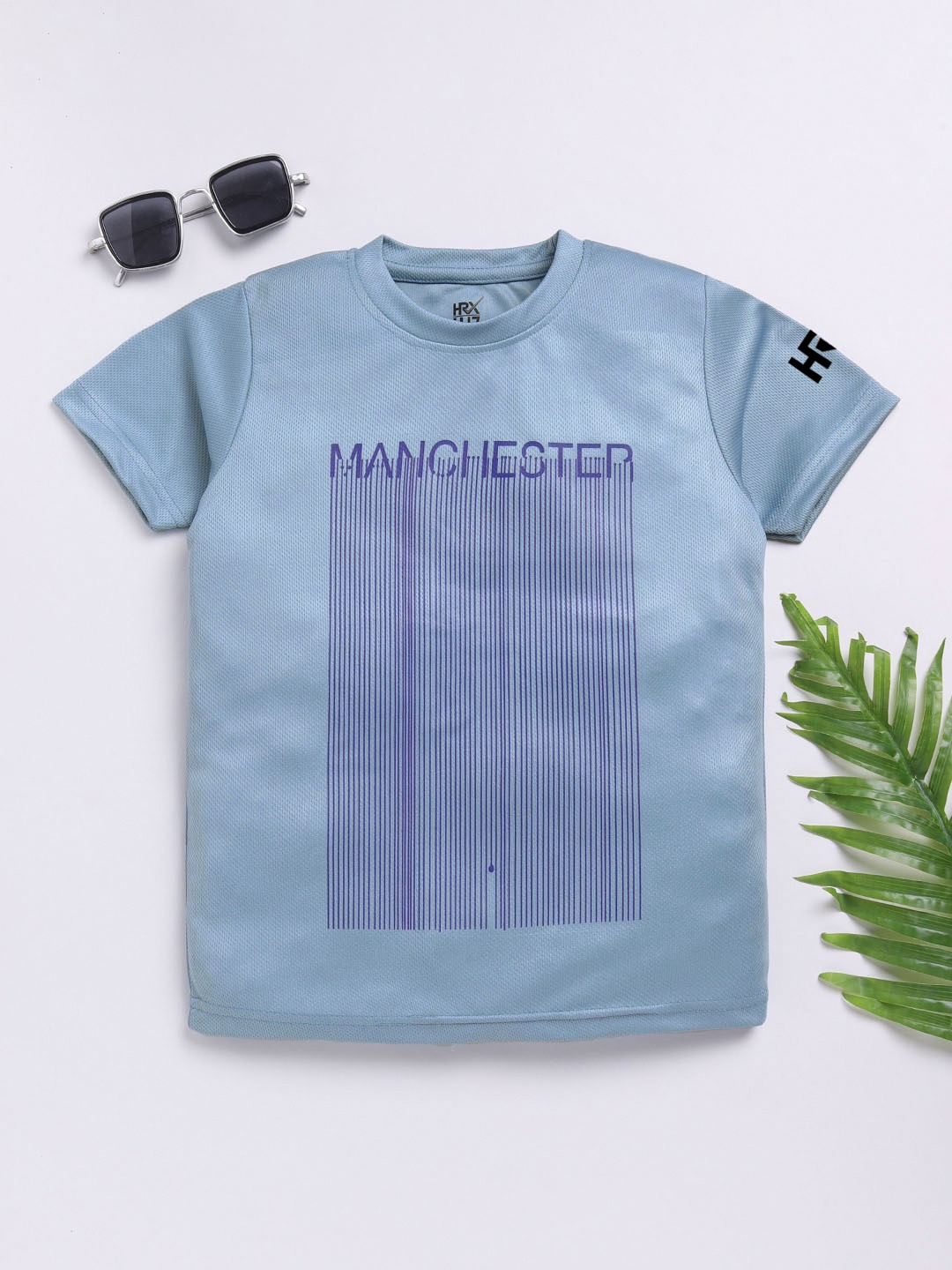 

HRX by Hrithik Roshan Boys Striped T-shirt with Rapid-Dry Technology, Teal