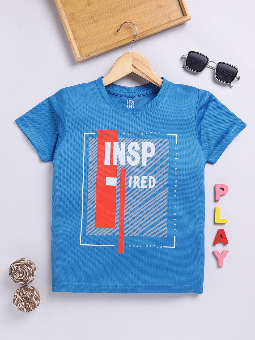 HRX by Hrithik Roshan Boys Typography Printed T-shirt, Blue