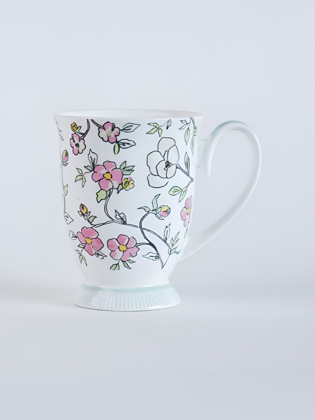 

The Wishing Chair White & Pink Floral Printed Bone China Glossy Mugs Set of Cups and Mugs