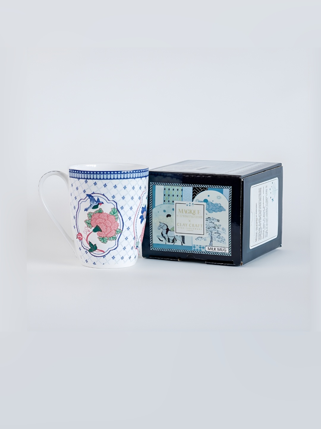 

The Wishing Chair White & Blue Floral Printed Bone China Glossy Mugs Set of Cups and Mugs