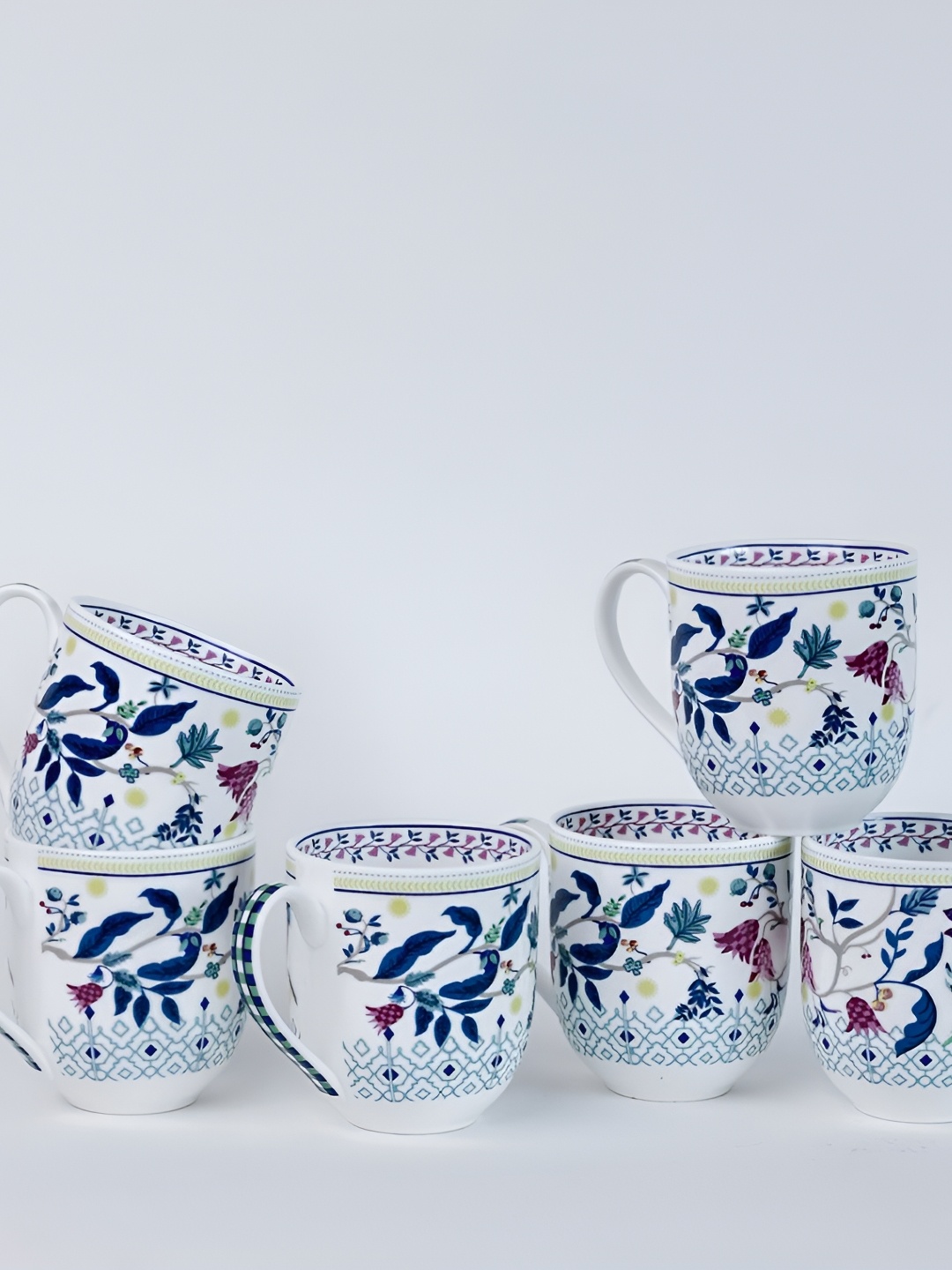 

The Wishing Chair White & Blue Floral Printed Bone China Glossy Cups Set of Cups and Mugs