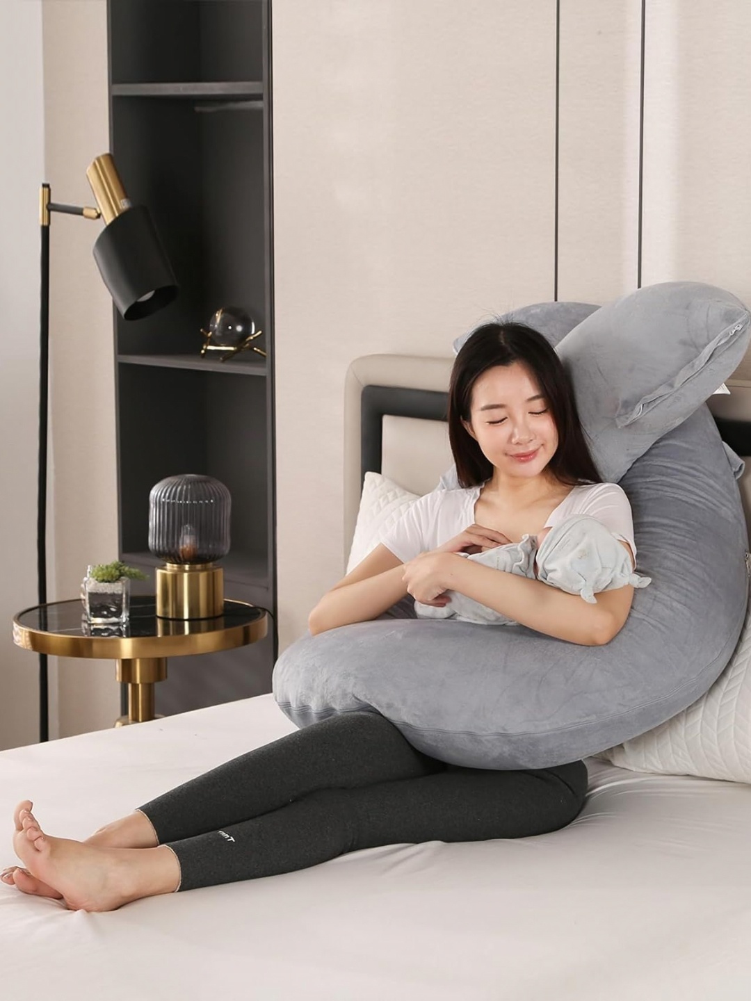 Pum Pum Grey Fibre Filled Cotton O Shaped Maternity Pillow