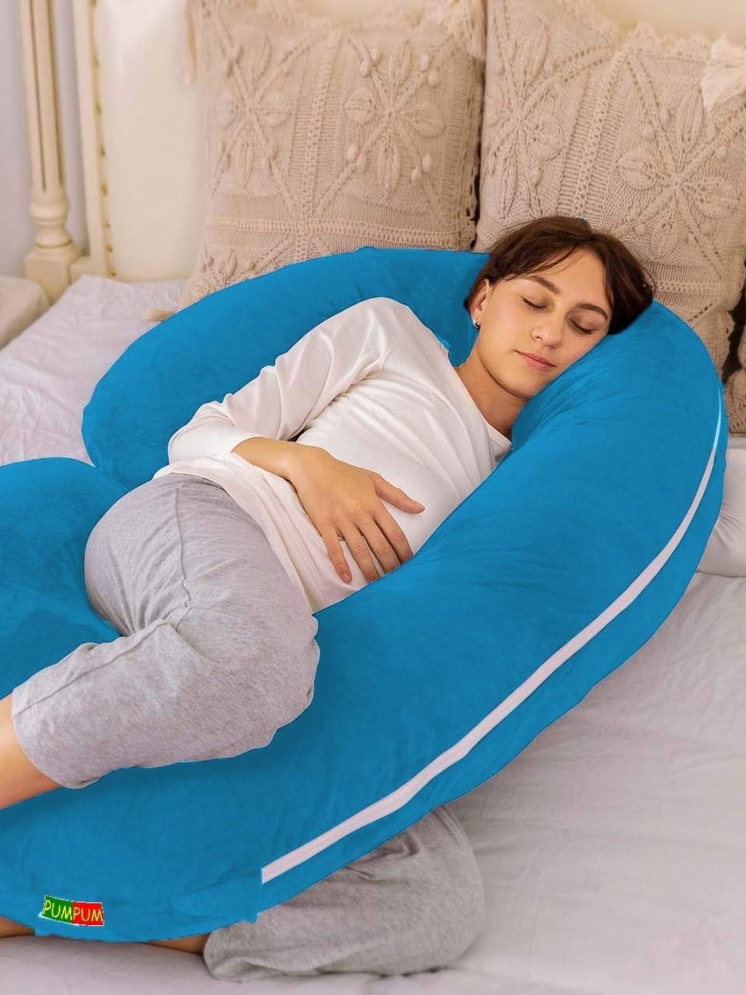 

Pum Pum Blue Fibre Filled Cotton C Shaped Maternity Pillow