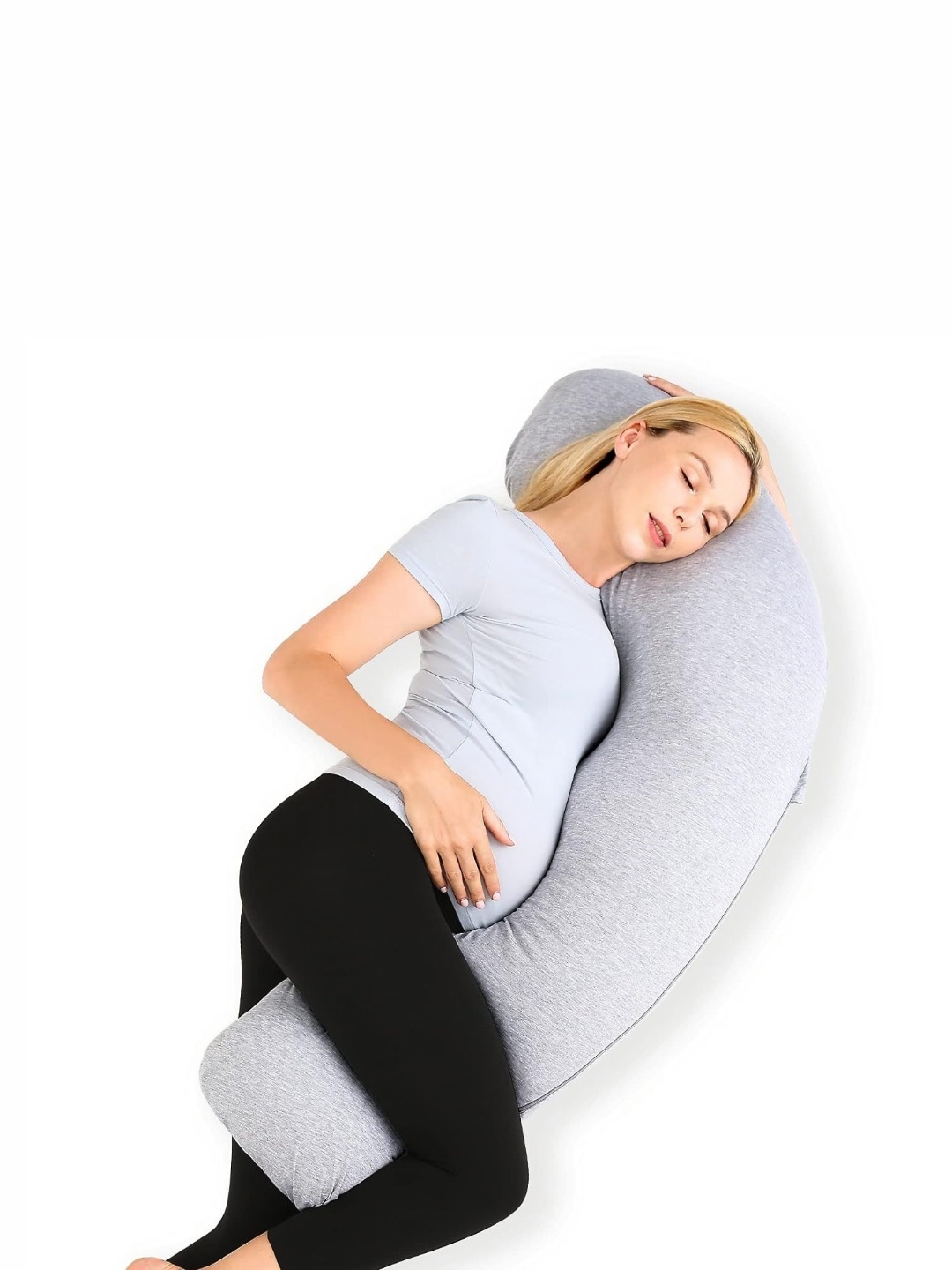 Pum Pum Grey Fibre Filled Cotton J Shaped Maternity Pillow