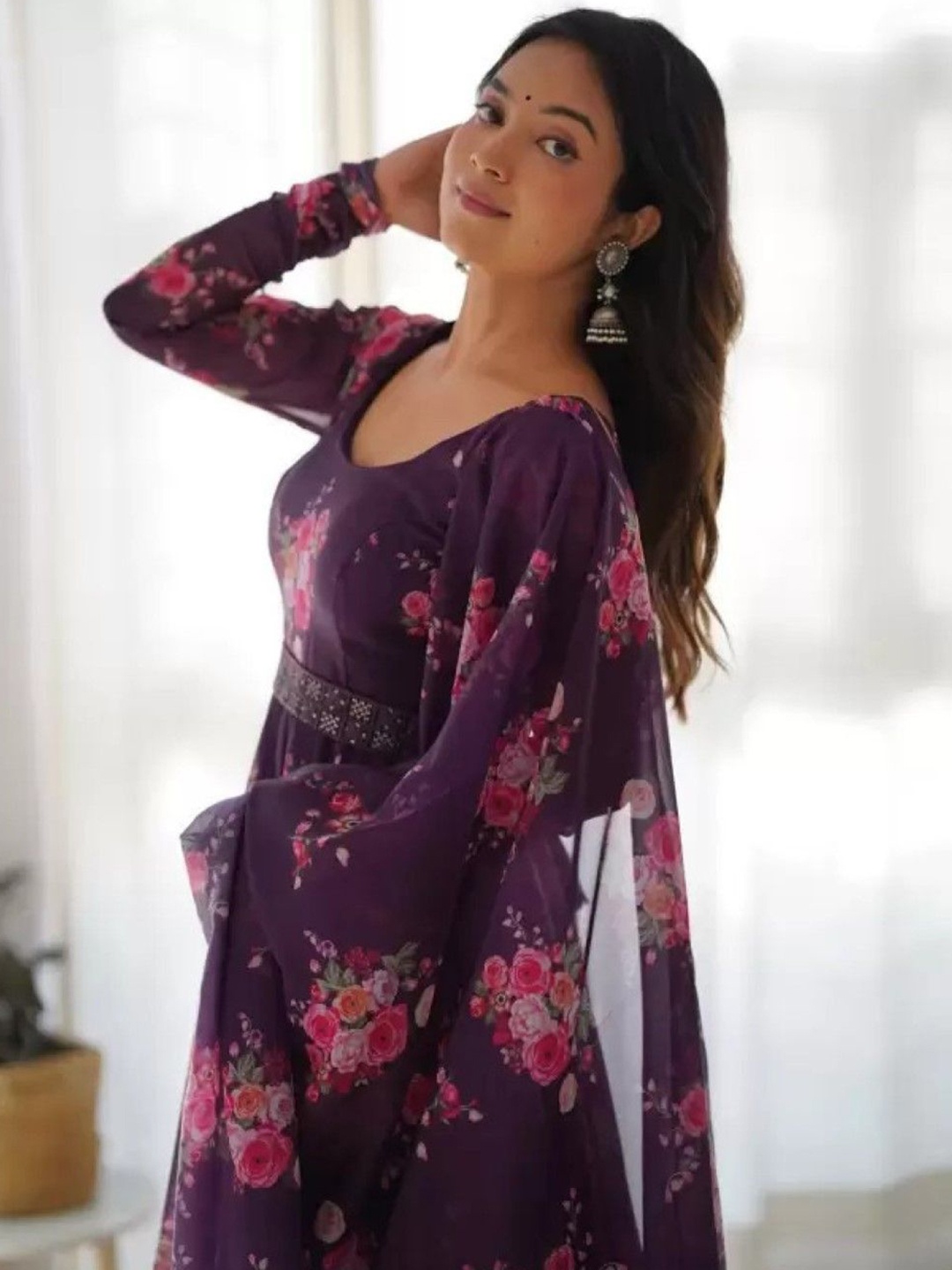 

Raiyani Enterprise Floral Printed Anarkali Kurta, Purple