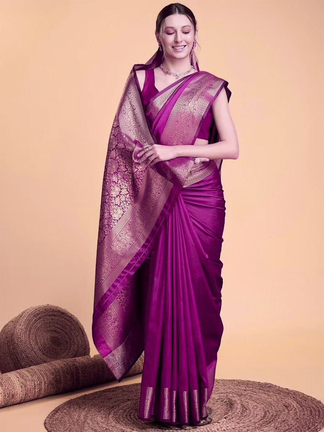 

Royal Rajgharana Saree Ethnic Motifs Zari Pure Silk Banarasi Sarees, Magenta