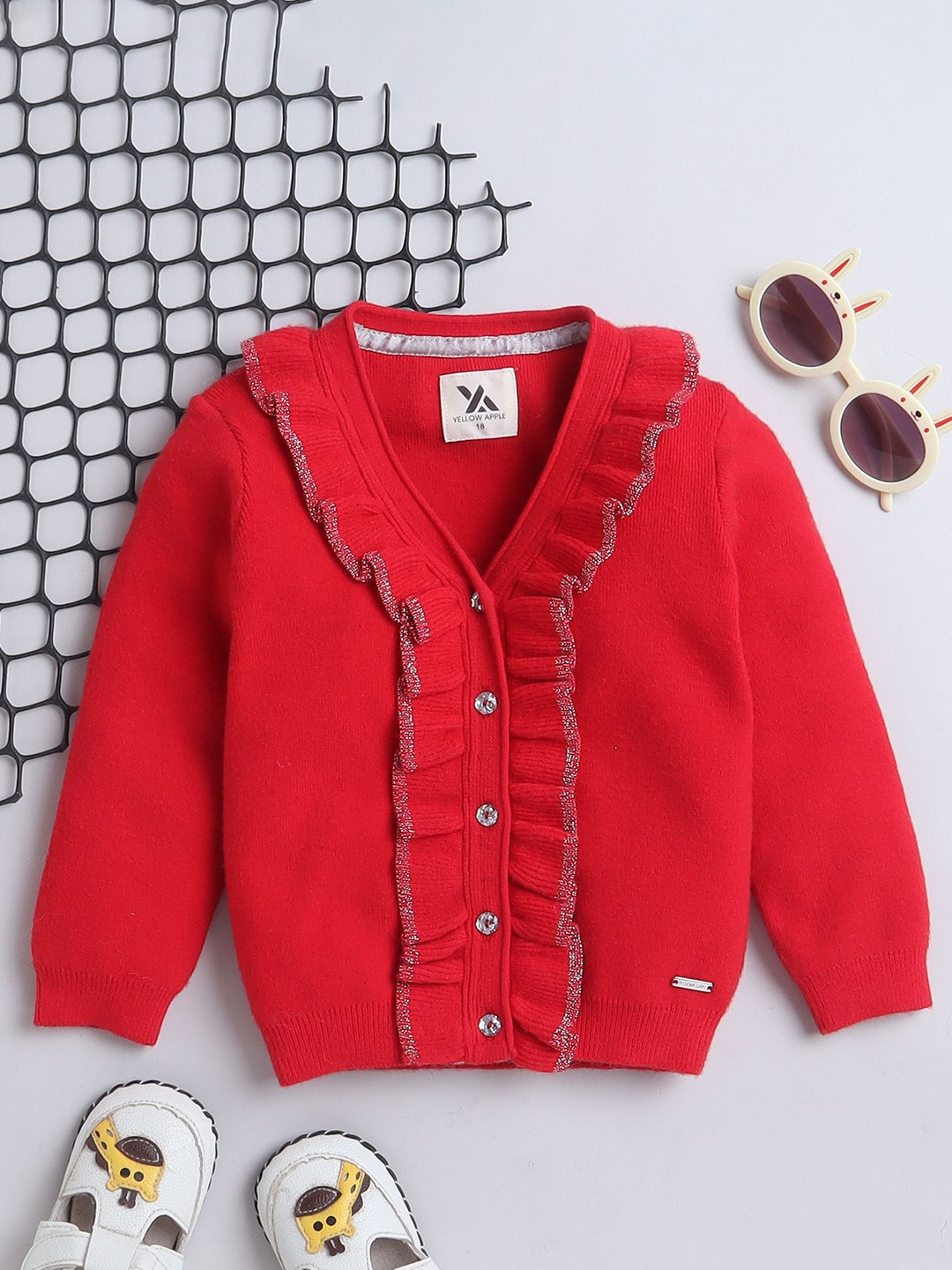 

Yellow Apple Girls Woollen Sweater Vest, Red