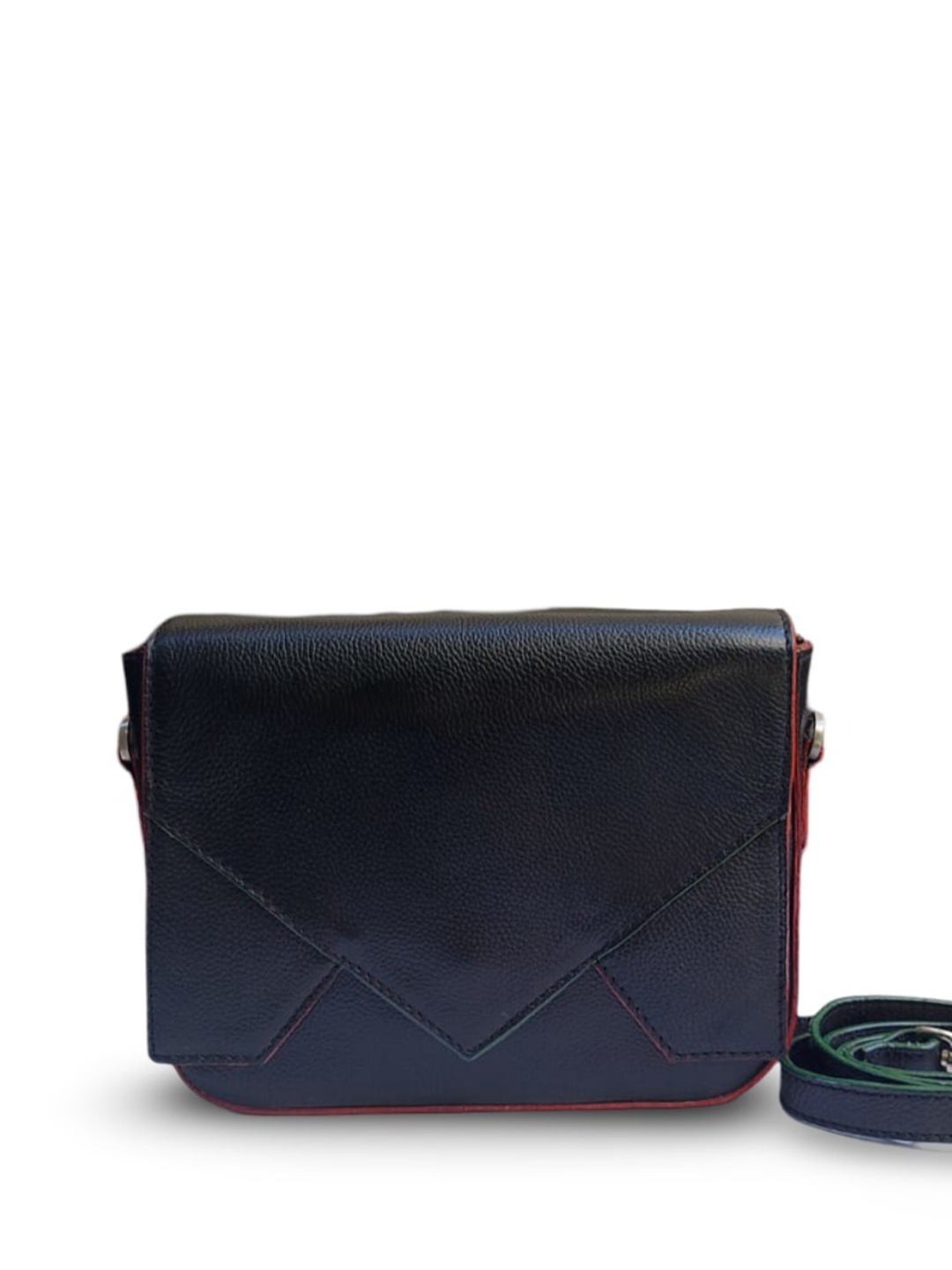 

PERKED Women Textured Structured Leather Sling Bag, Black