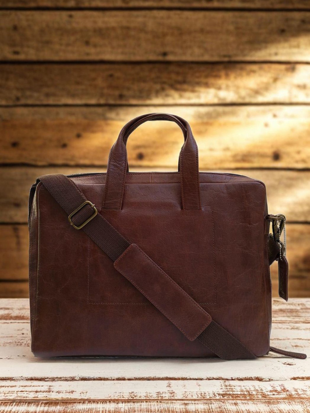 

PERKED Unisex Leather Laptop Bag, Brown