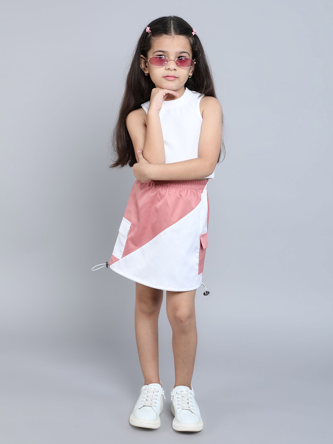 

taffykids Girls Round Neck Sleeveless Top With Skirt, White