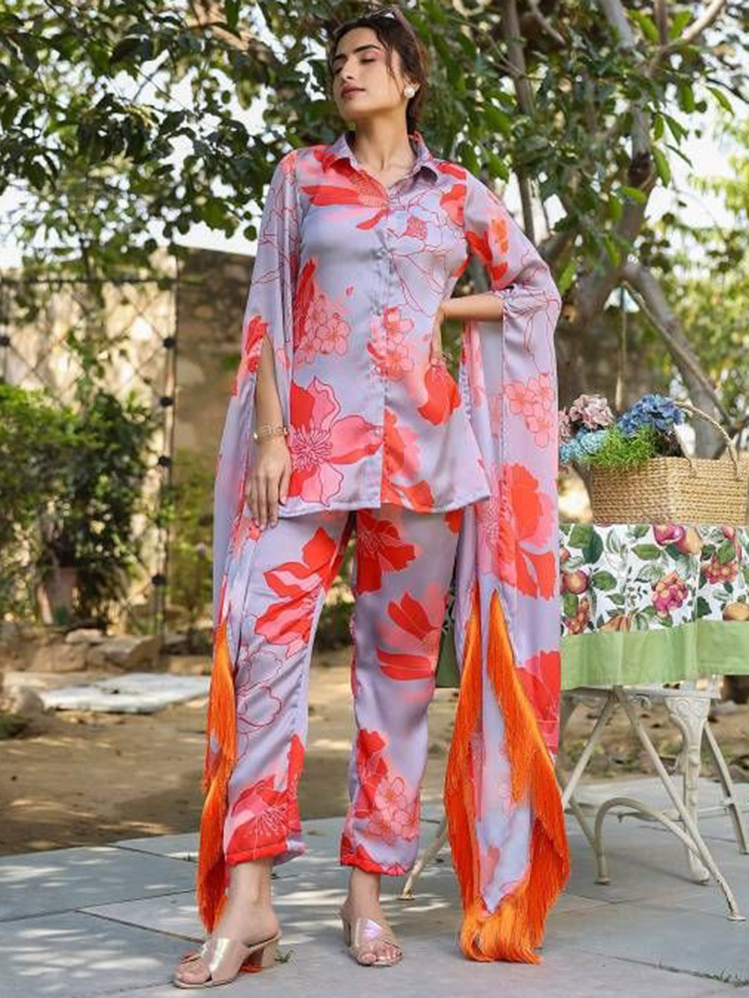 

Anastay Clothing Shirt Collar Printed Shirt & Trousers, Orange