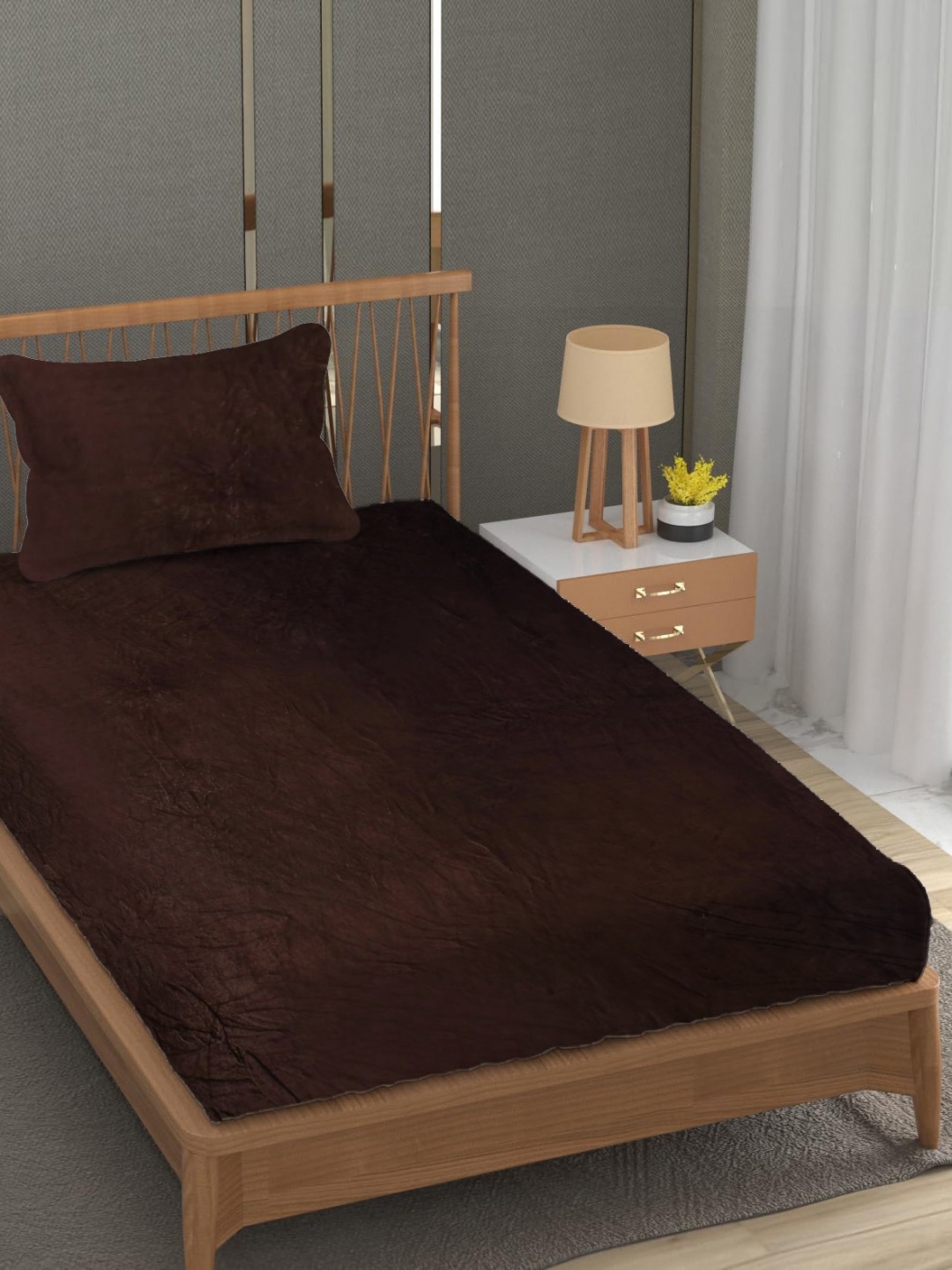 

YaAkholic Brown 210 TC Velvet Single Bedsheet Set-1.82 m x 1.21 m