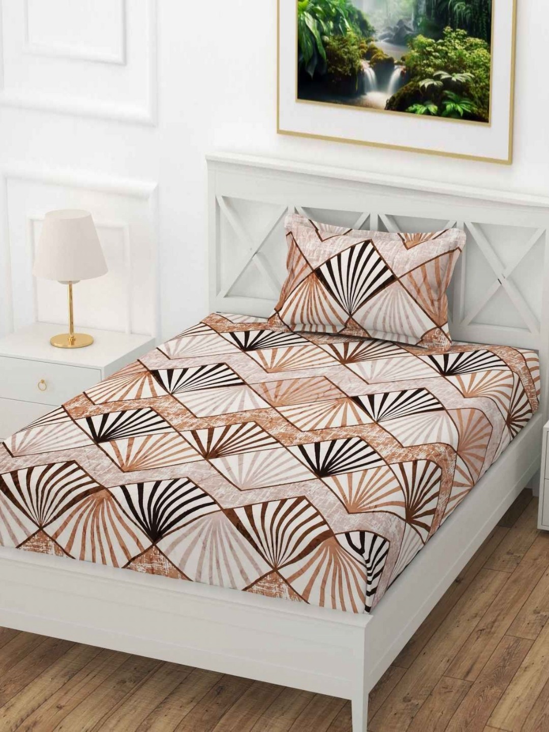 

YaAkholic Brown & White Geometric 210 TC Velvet Single Bedsheet Set-1.82 m x 1.21 m