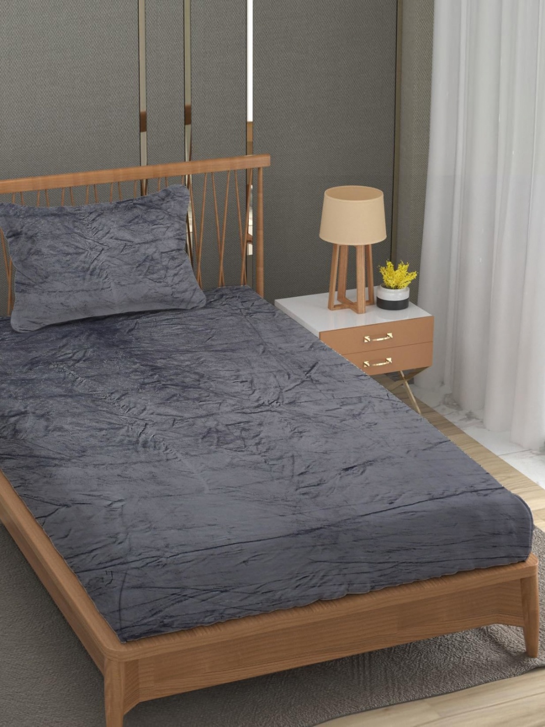 

YaAkholic Grey 210 TC Velvet Single Bedsheet Set-1.82 m x 1.21 m