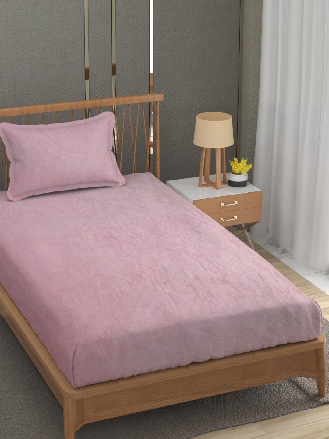 

YaAkholic Pink 210 TC Velvet Single Bedsheet Set-1.82 m x 1.21 m