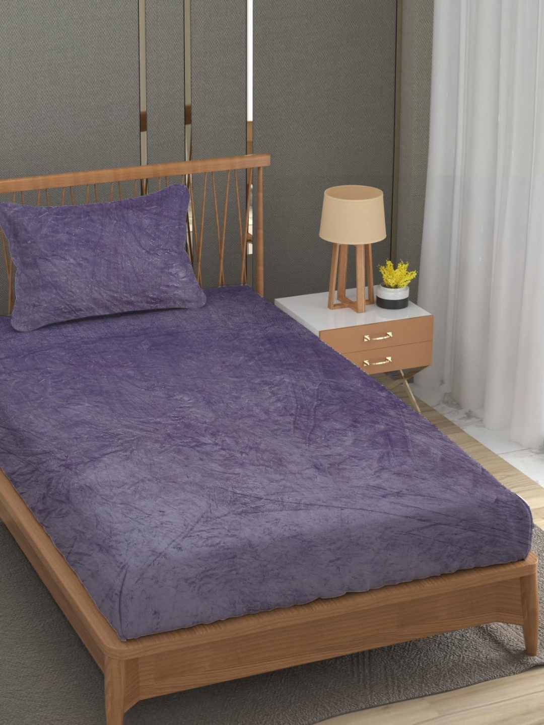 

YaAkholic Purple 210 TC Velvet Single Bedsheet Set-1.82 m x 1.21 m