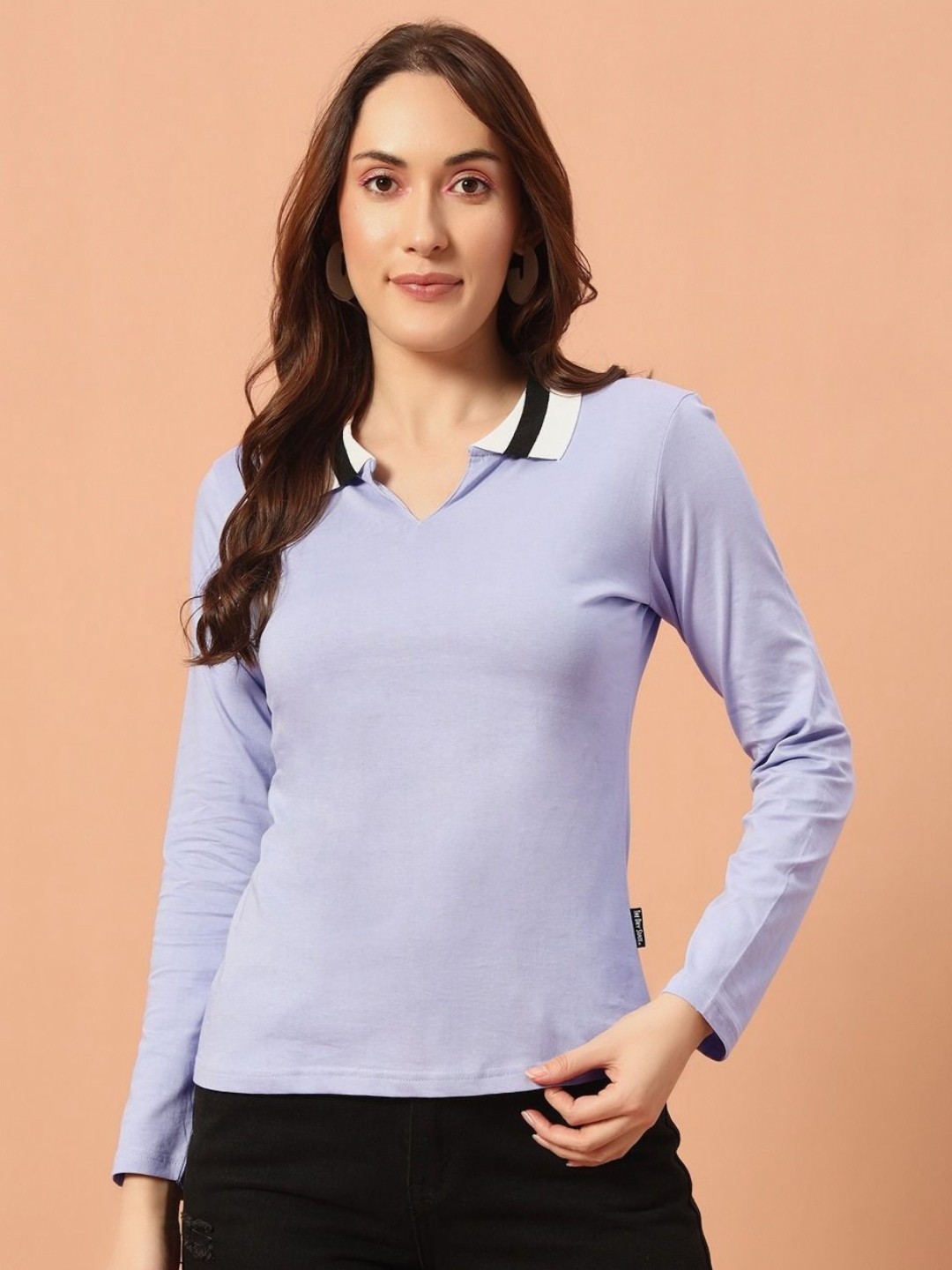 

The Dry State Women Solid Polo Collar Cotton T-shirt, Lavender