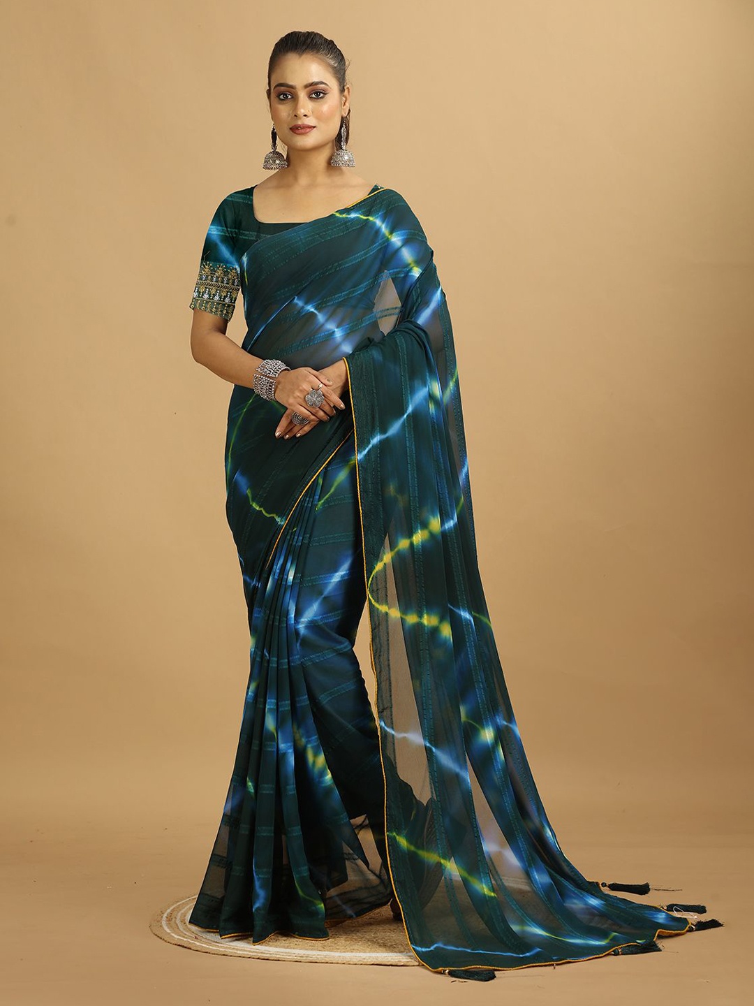 

NIRMAL CREATION Tie and Dye Poly Georgette Saree, Blue