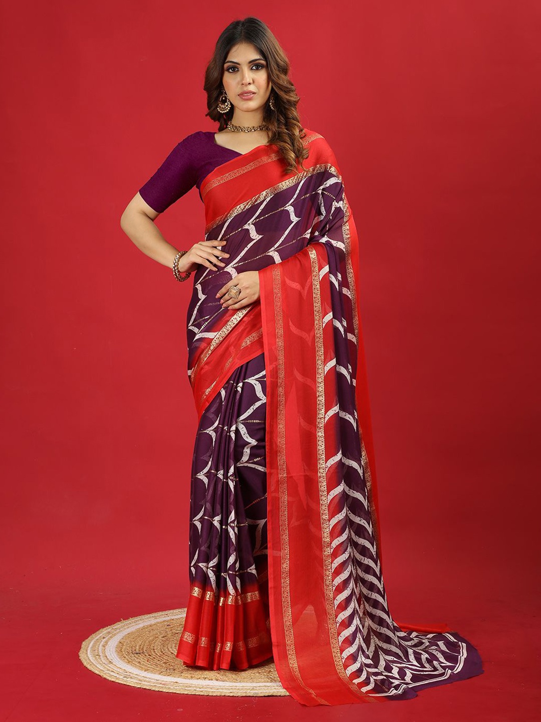 

NIRMAL CREATION Zari Poly Chiffon Saree, Violet