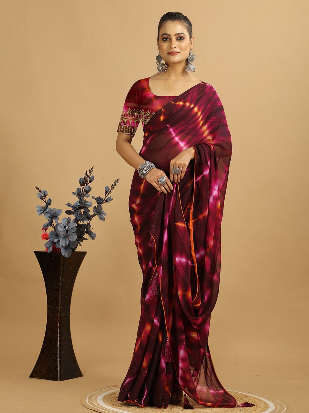 

NIRMAL CREATION Tie and Dye Poly Georgette Saree, Purple