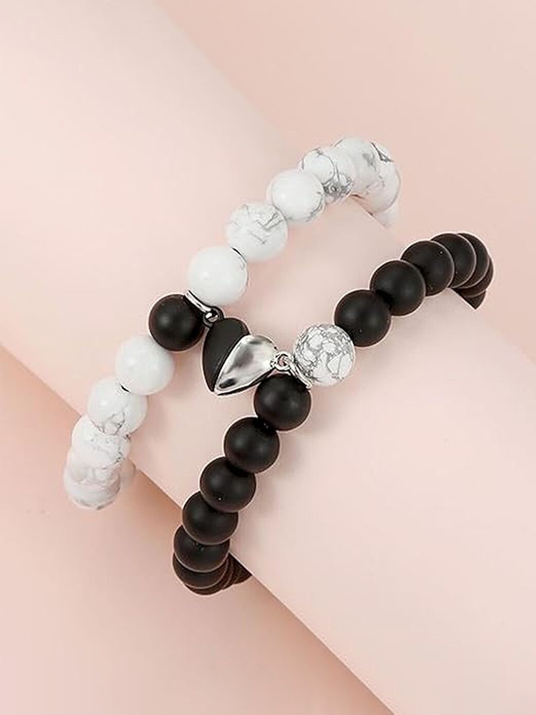 

Lila Unisex Set Of 2 Beaded Elasticated Bracelet, Silver