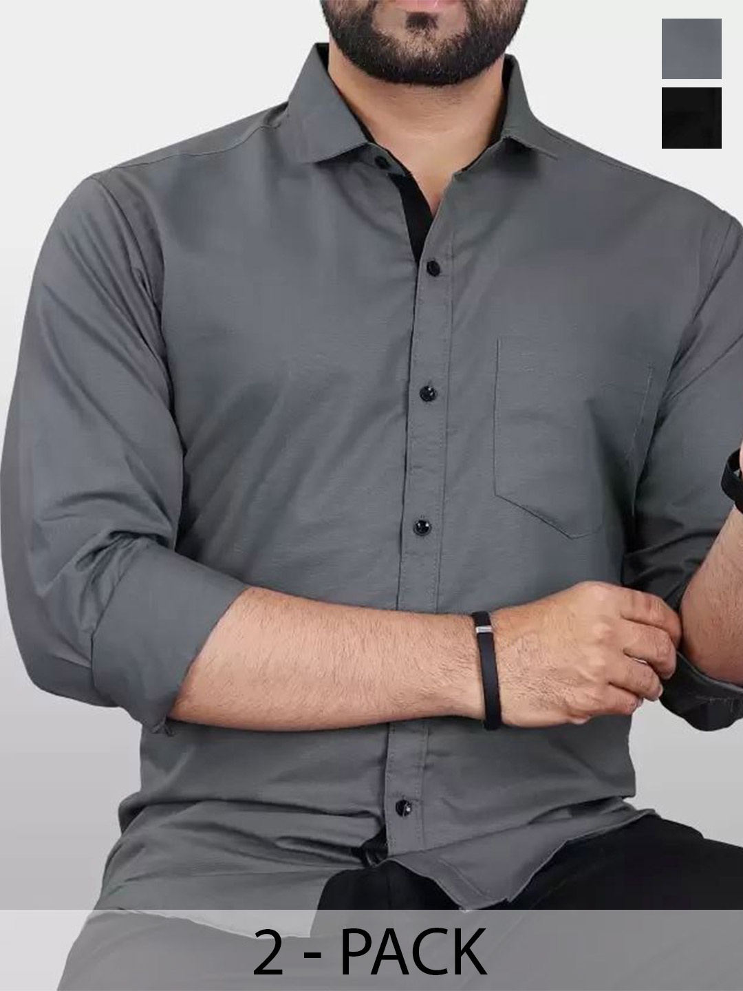 

Tanip Men Pack Of 2 Comfort Spread Collar Solid Cotton Casual Shirts, Grey